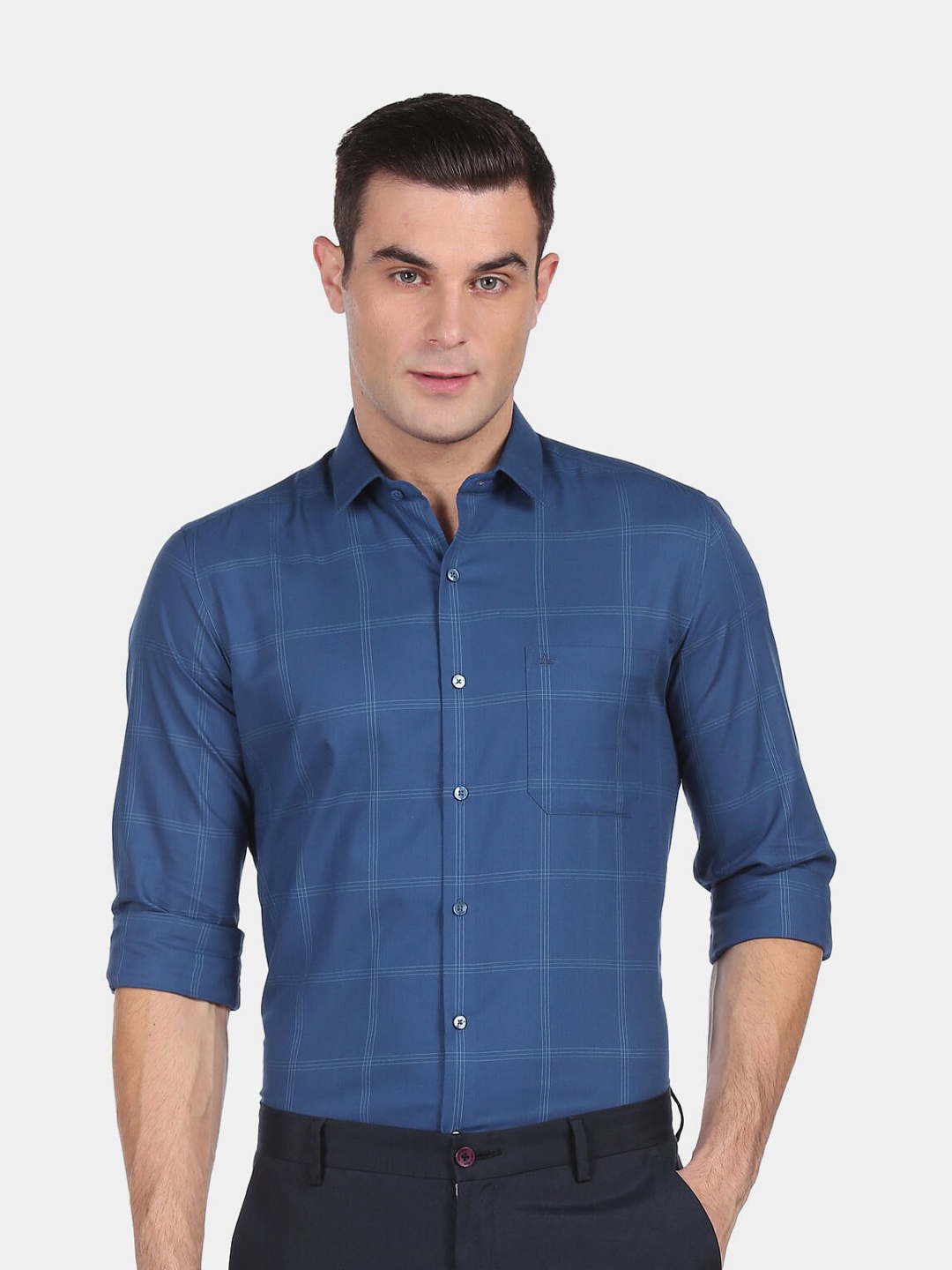 

Arrow Men Blue Slim Fit Windowpane Checks Casual Shirt