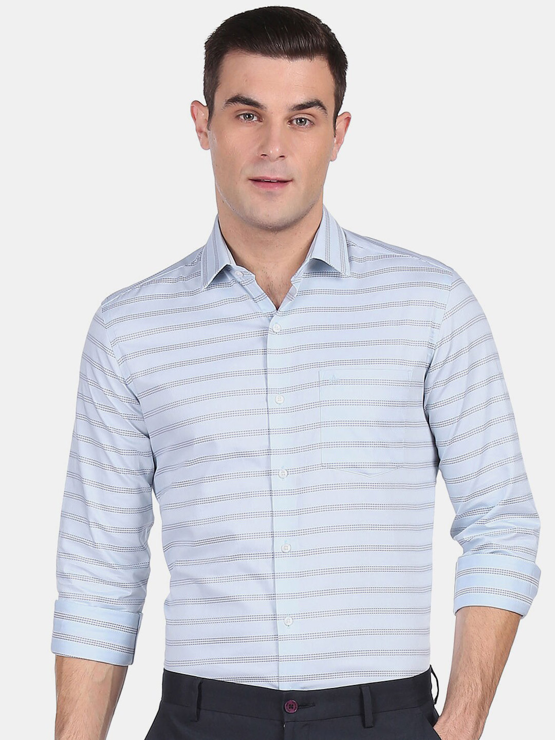 

Arrow Men Blue Slim Fit Horizontal Stripes Casual Shirt
