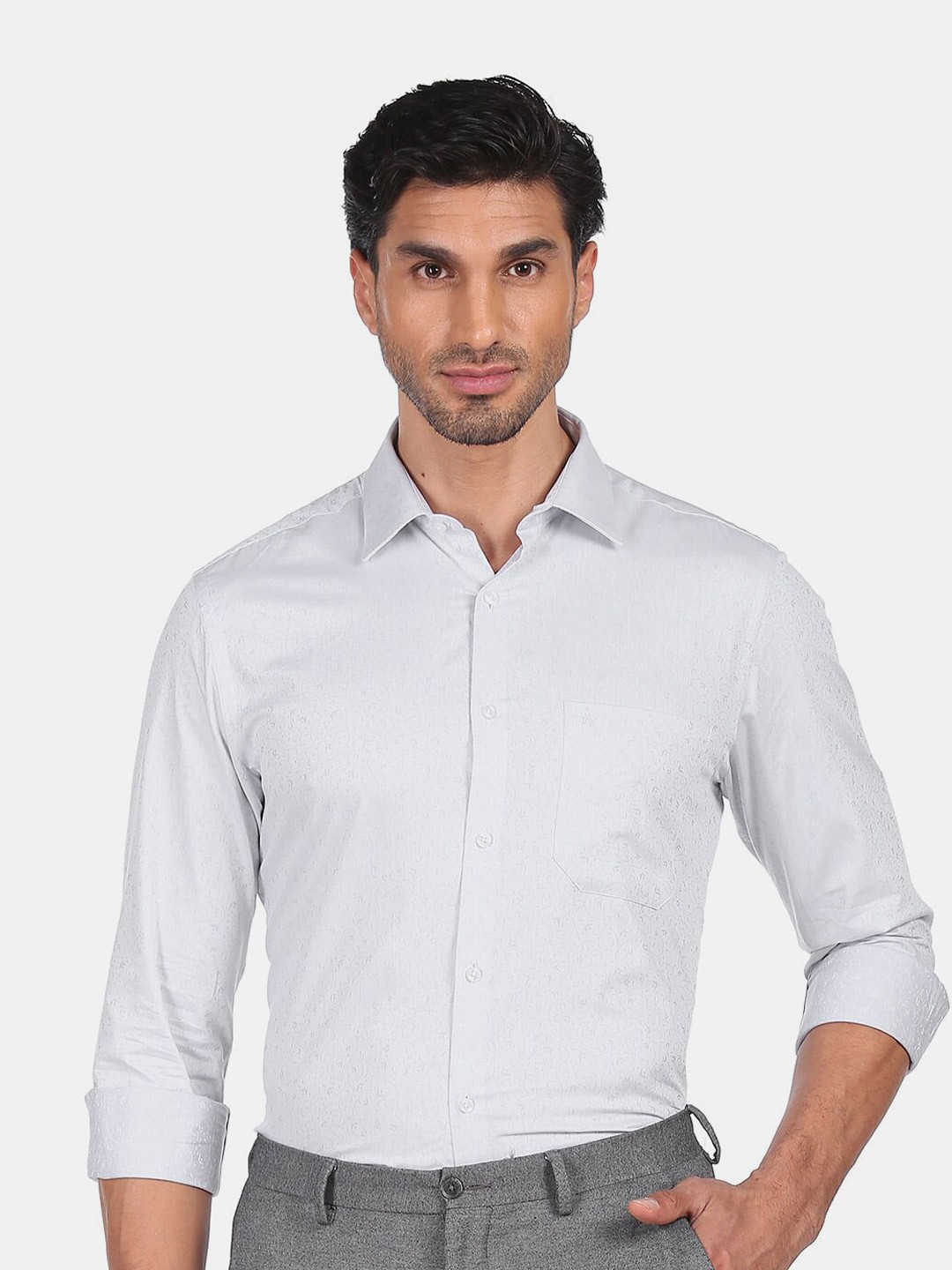 

Arrow Men Grey Slim Fit Printed Formal Shirt