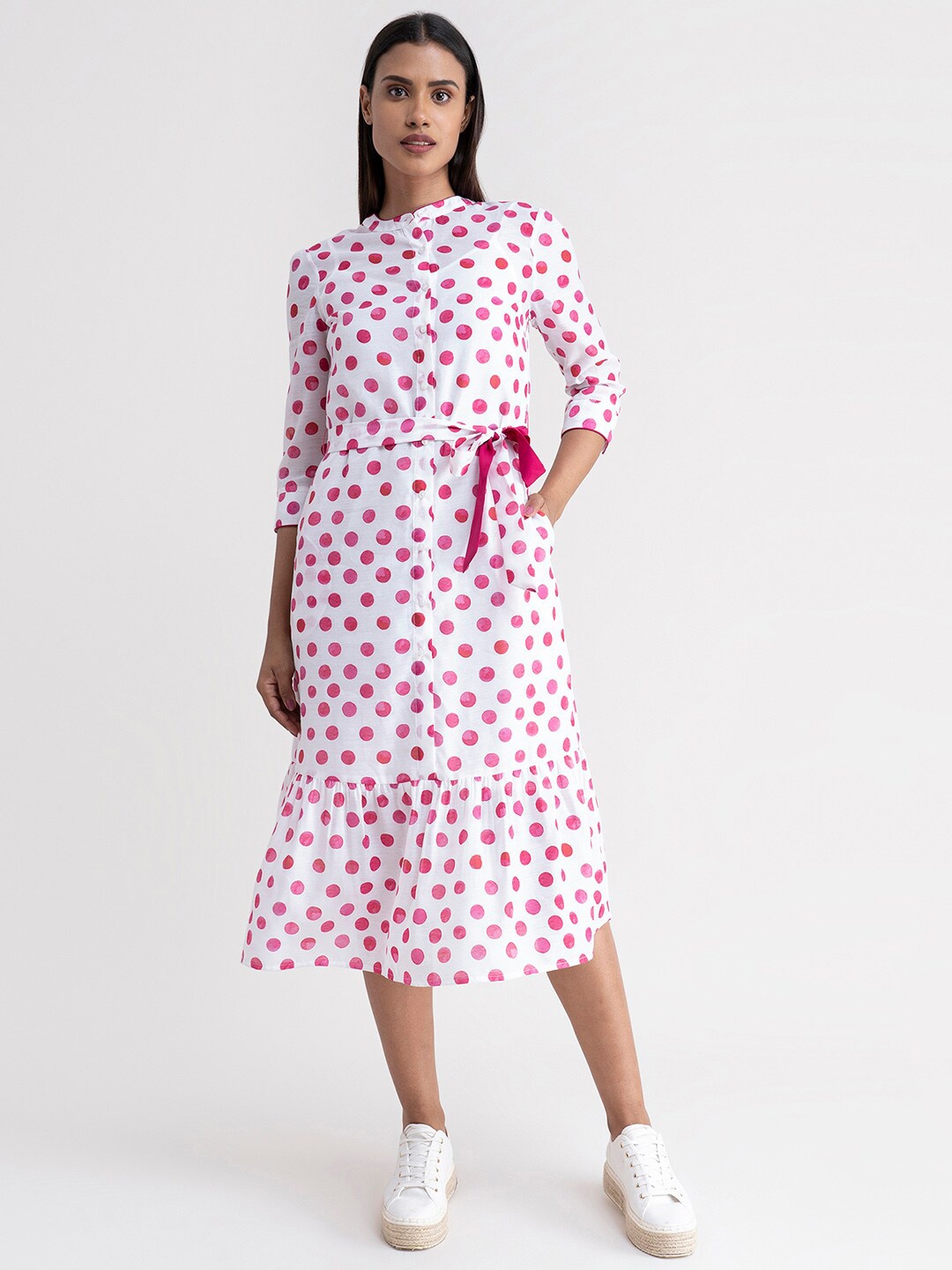 

FableStreet Women White Polka Dot Printed Midi Dress