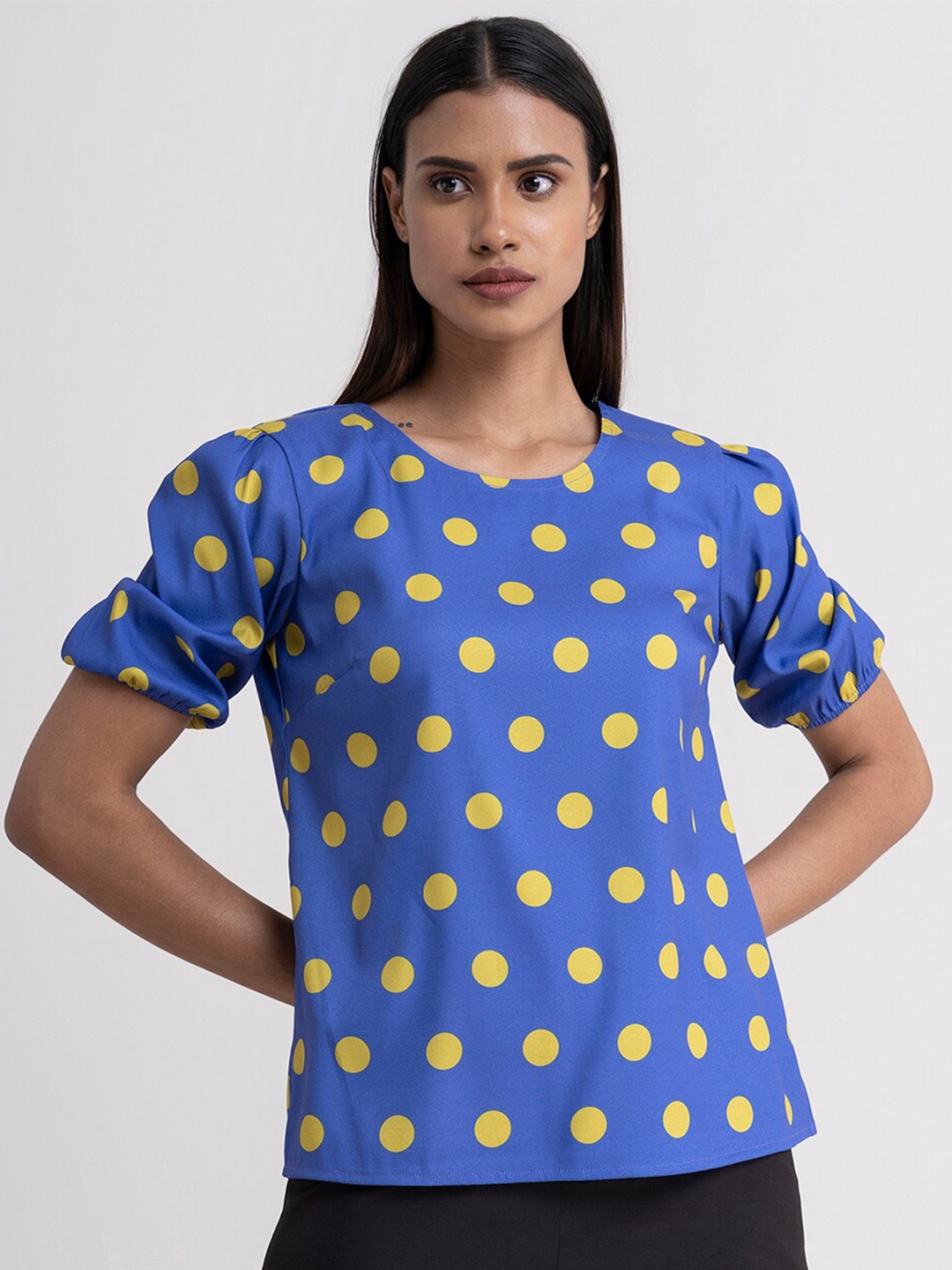 

FableStreet Women Blue & Yellow Print Top