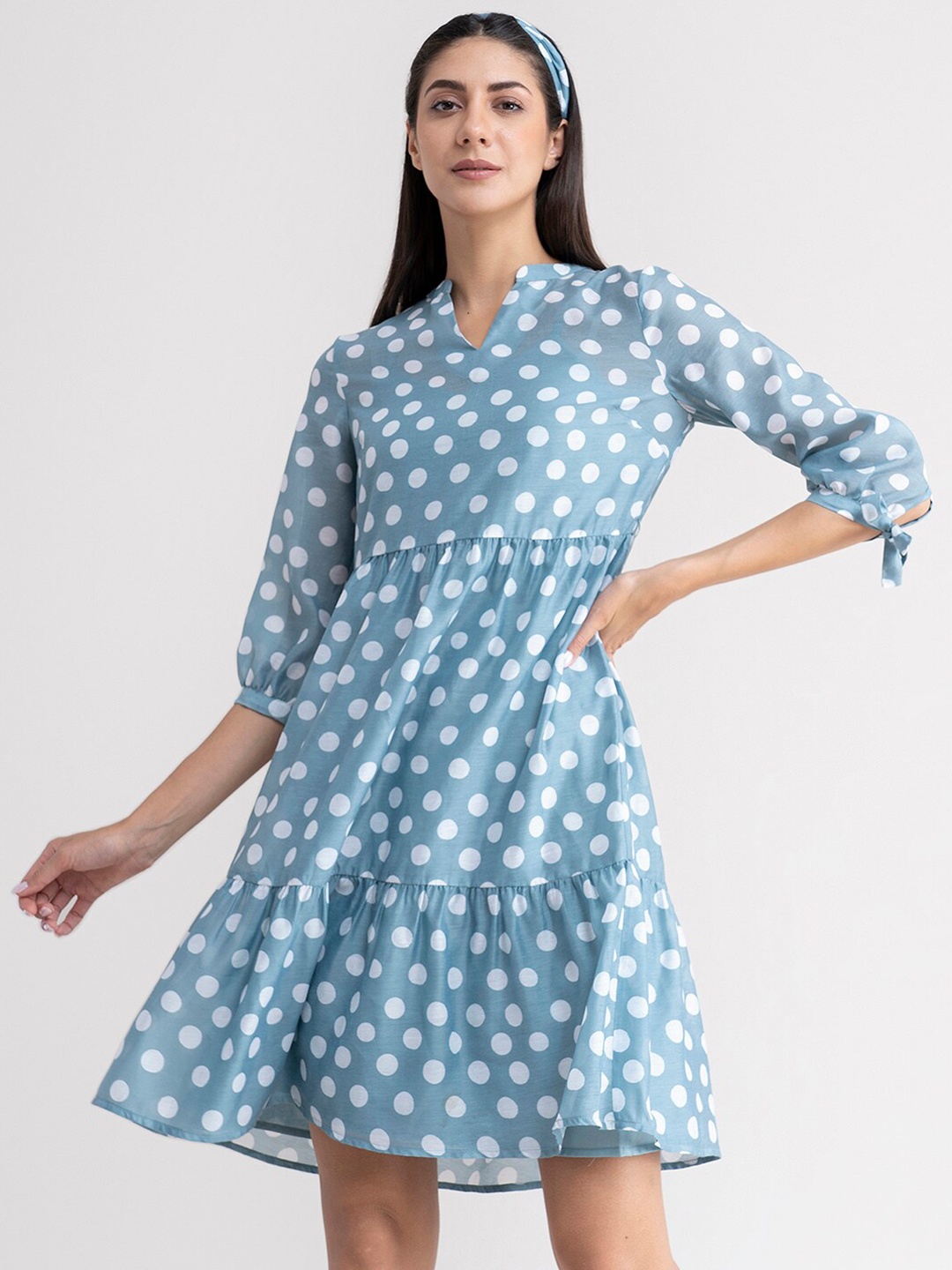 

FableStreet Women Blue & White Polka Dot Printed Dress