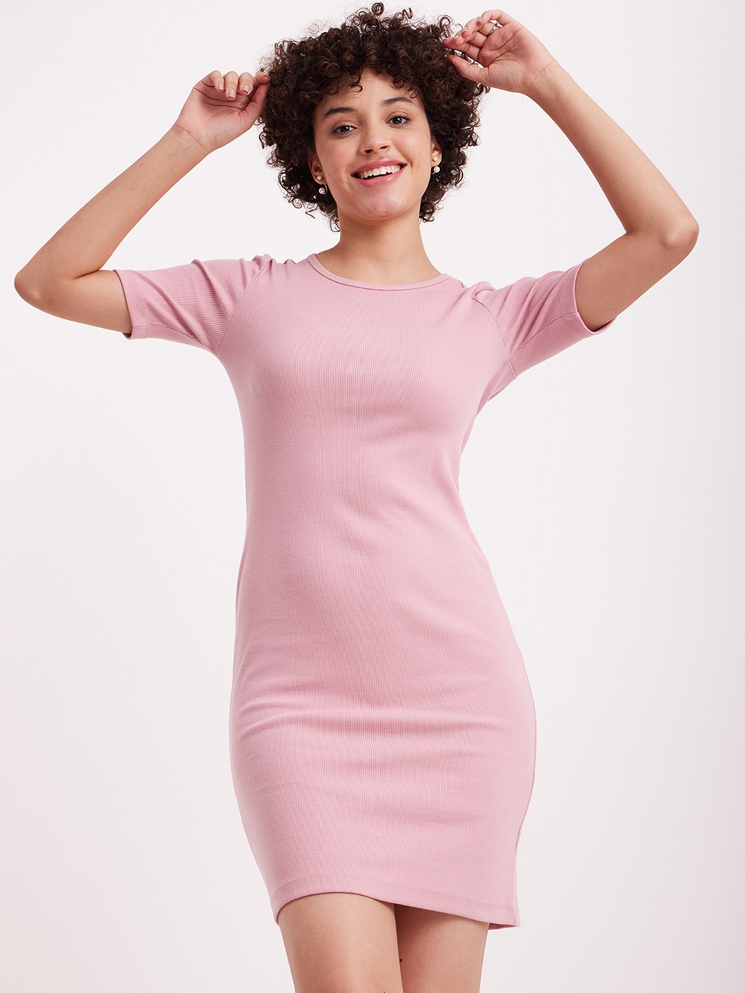 

FableStreet Pink Solid Formal Bodycon Dress