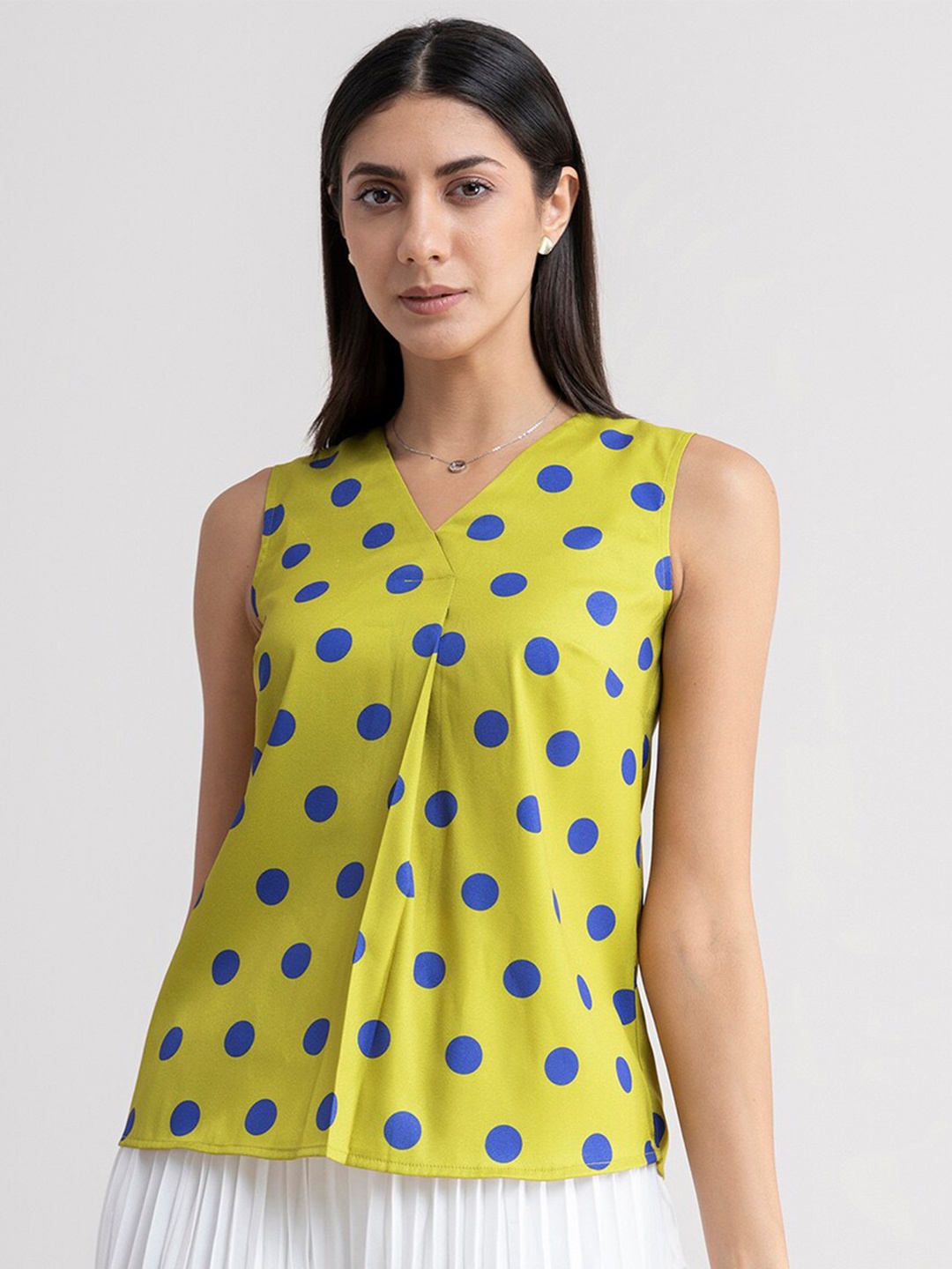

FableStreet Lime Green & Blue Print Wrap Top