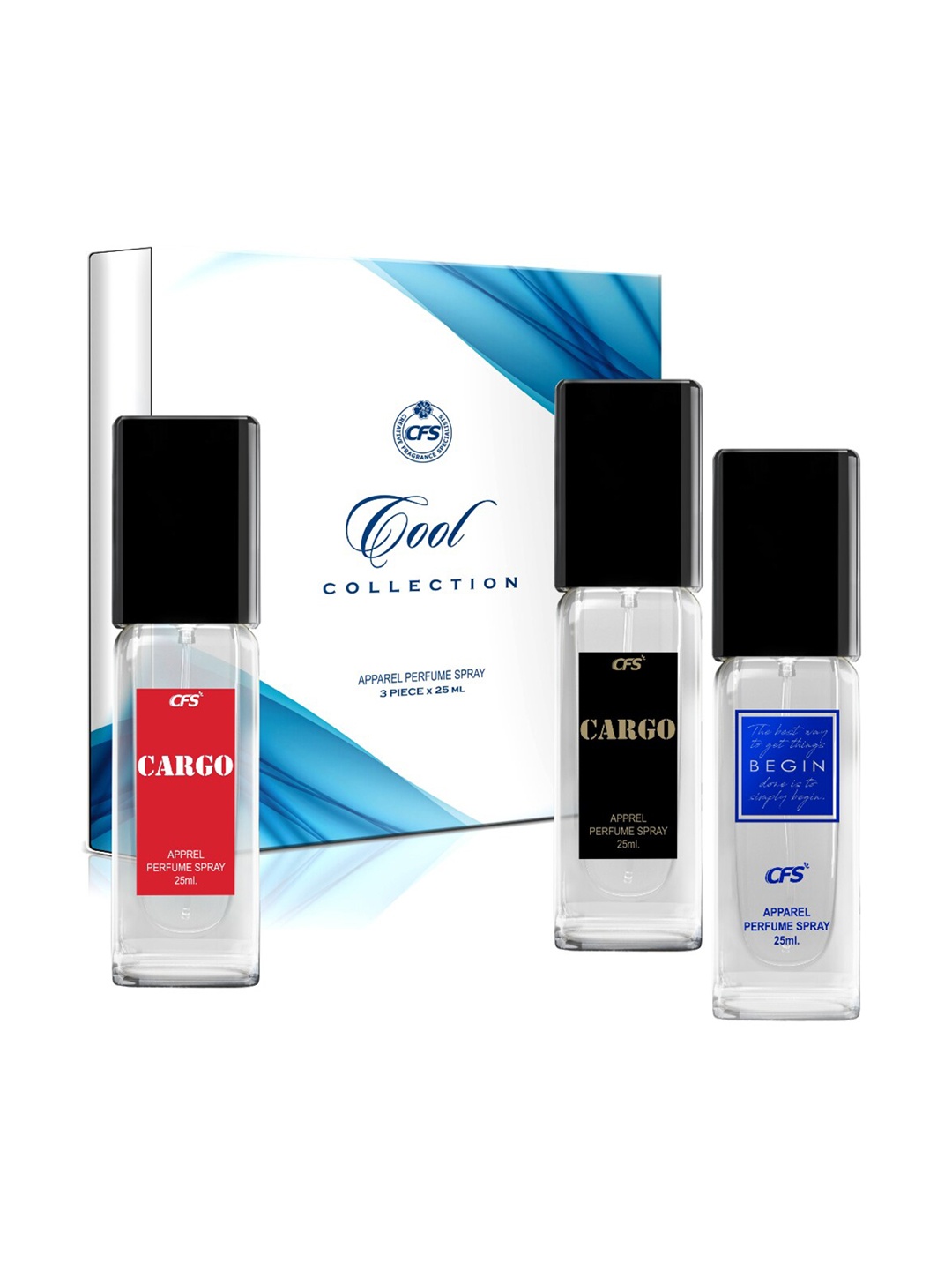 

CFS Cool Collection Unisex Perfume Gift Set Cargo Blue, Cargo Black, Begin Blue 25ml Each