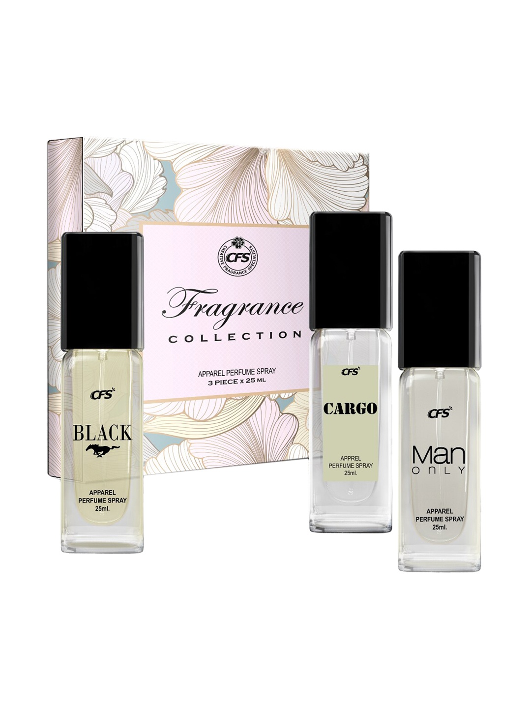 

CFS Fragrance Perfume Collection - Black + Man Only Black + Cargo White - 25ml each, Beige