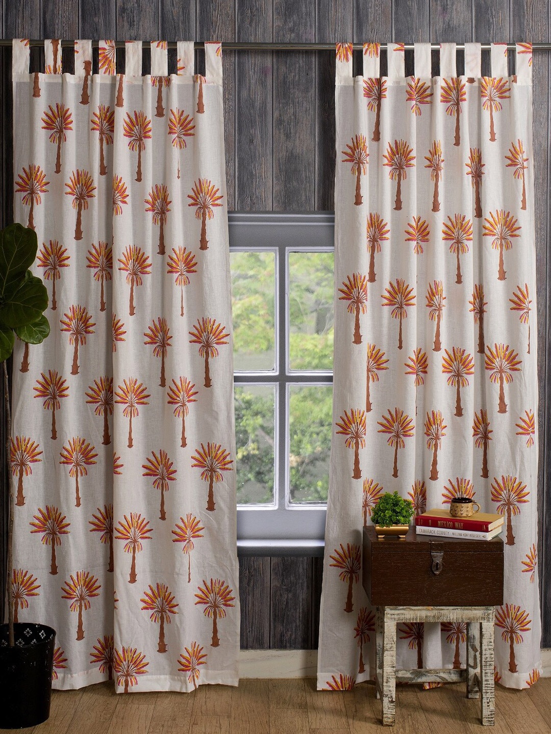 

HANDICRAFT PALACE White & Pink Set of 2 Floral Sheer Door Curtain