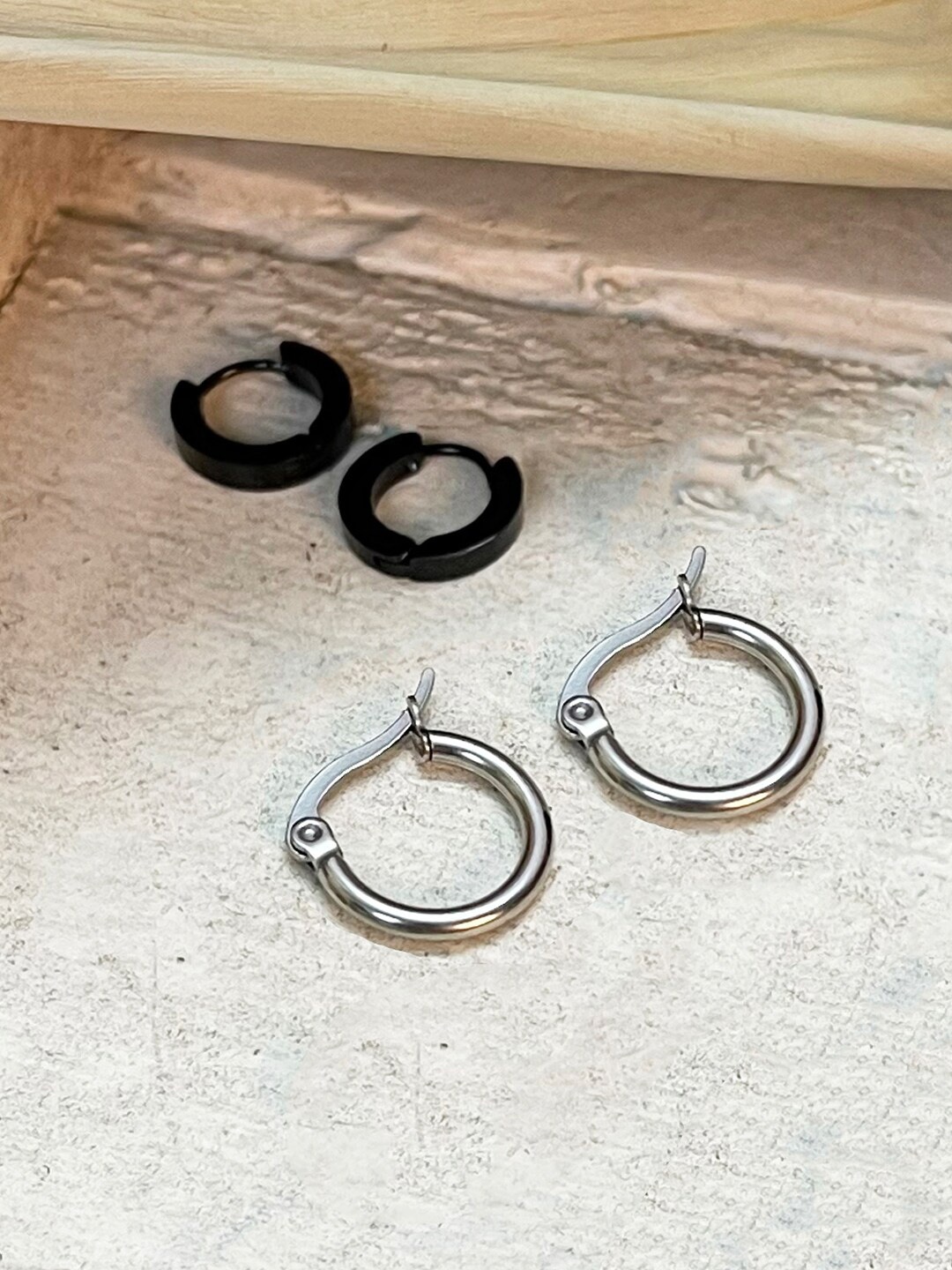 

Ayesha Women Set Of 2 Silver & Black Mini Cuff Hoop Earrings