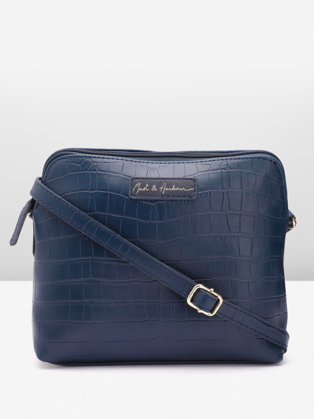 

Mast & Harbour Croc Textured Structured Sling Bag, Navy blue