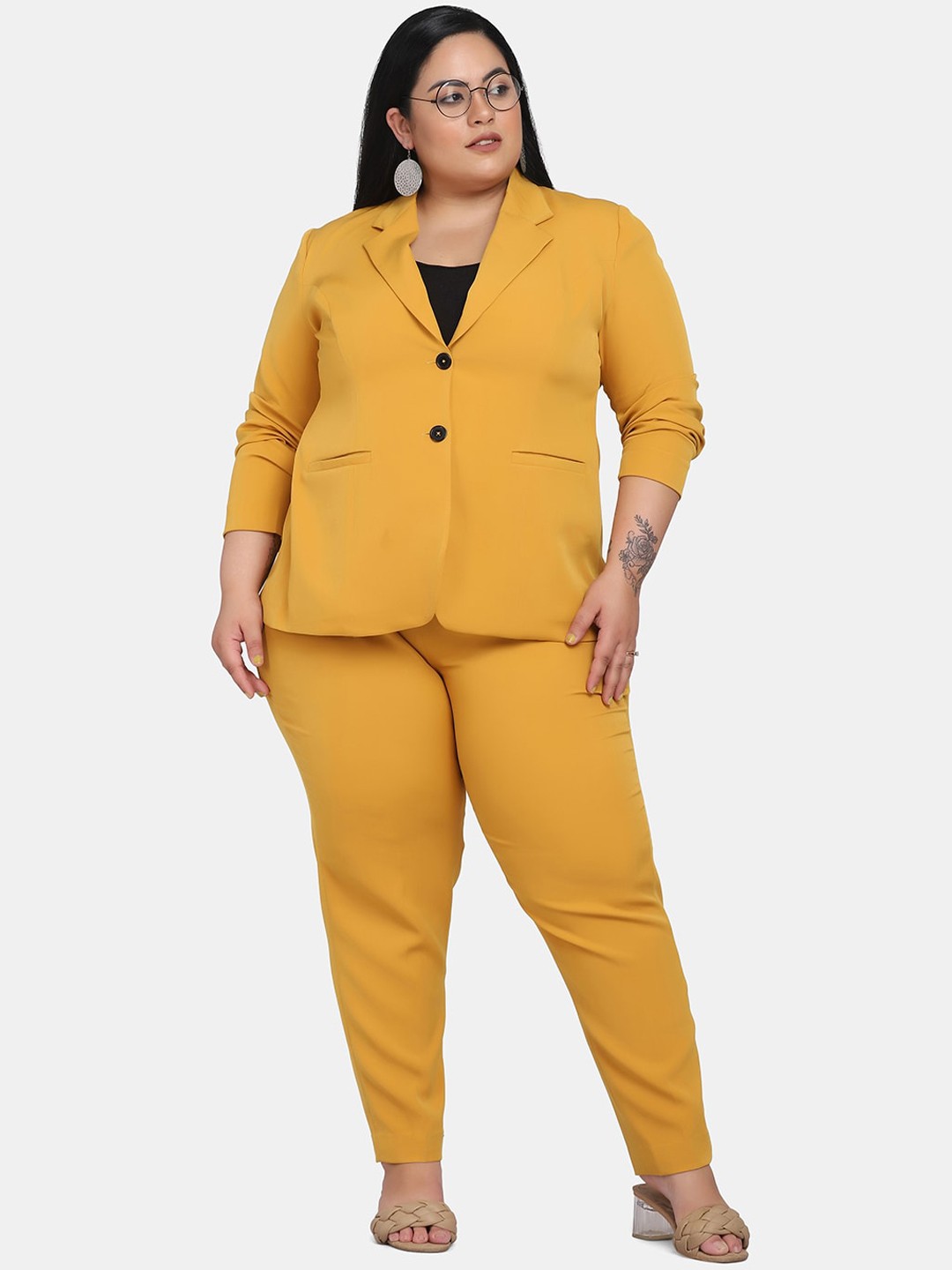 

PowerSutra Plus Size Women Formal Blazer with Trousers, Mustard