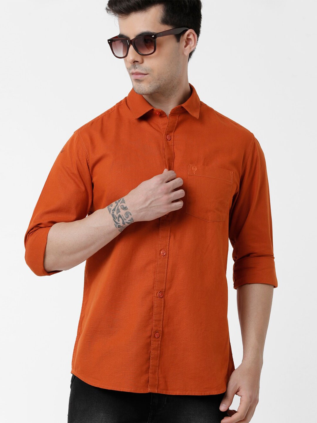

Classic Polo Men Orange Classic Slim Fit Casual Shirt