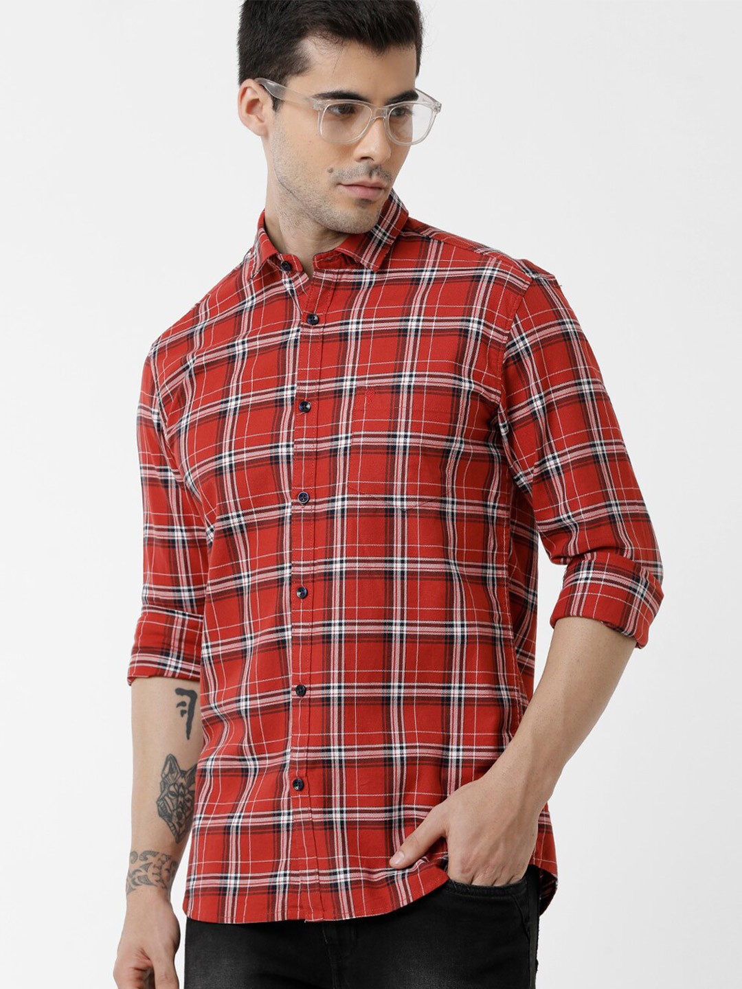 

Classic Polo Men Red Classic Slim Fit Tartan Checks Casual Shirt