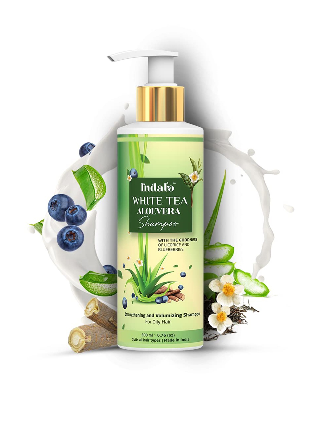 

INDALO White Tea Aloe Vera Shampoo with Licorice & Blueberries for Oily Hair - 200ml, Green