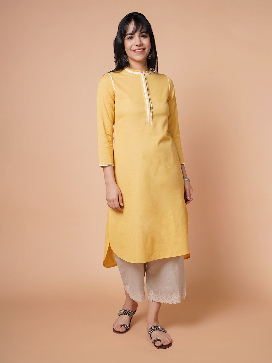 

BARARA ETHNIC Women Yellow Pure Cotton Kurta