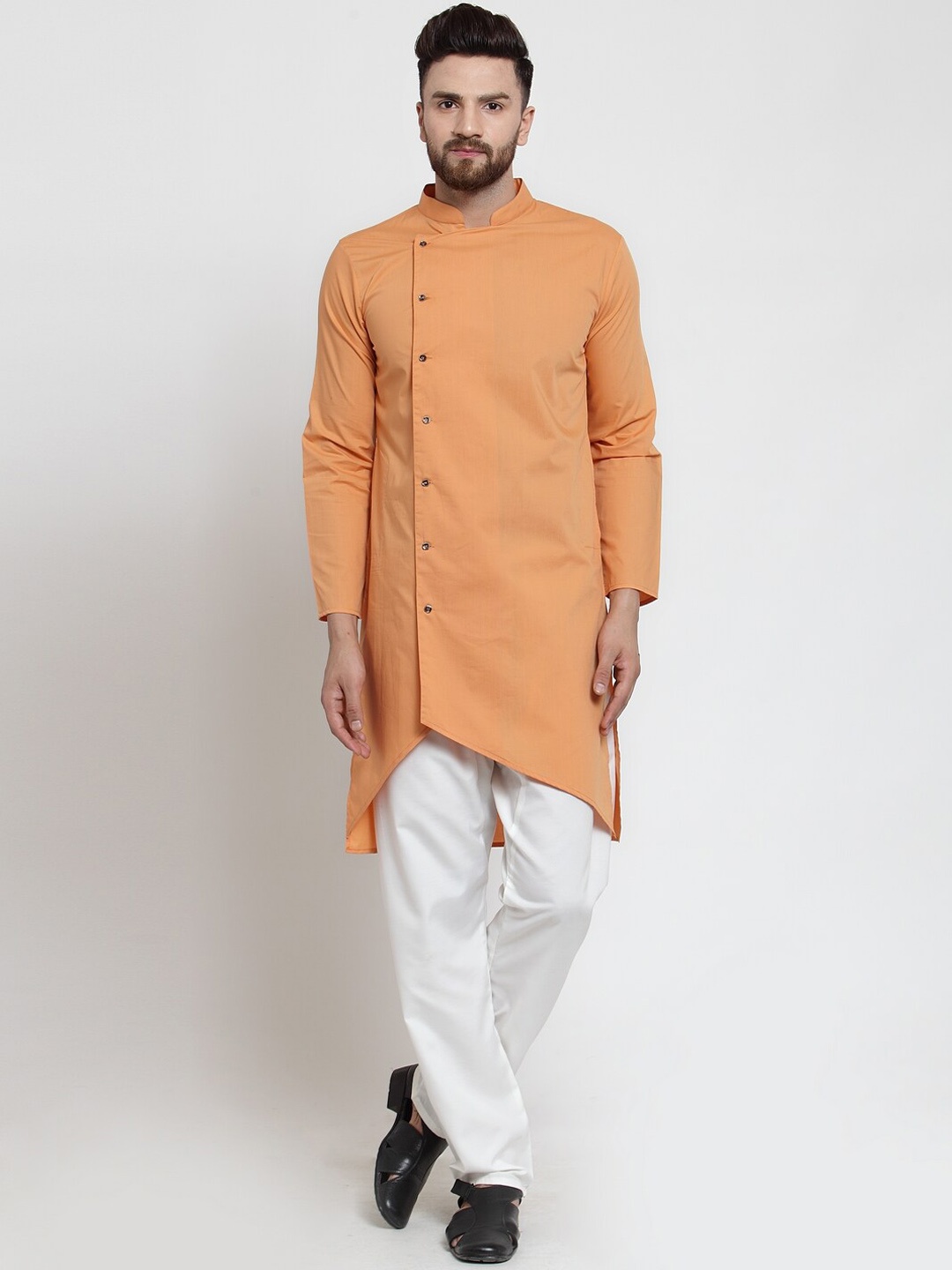 

Purple State Men Soild Orange Asymmetric Kurta
