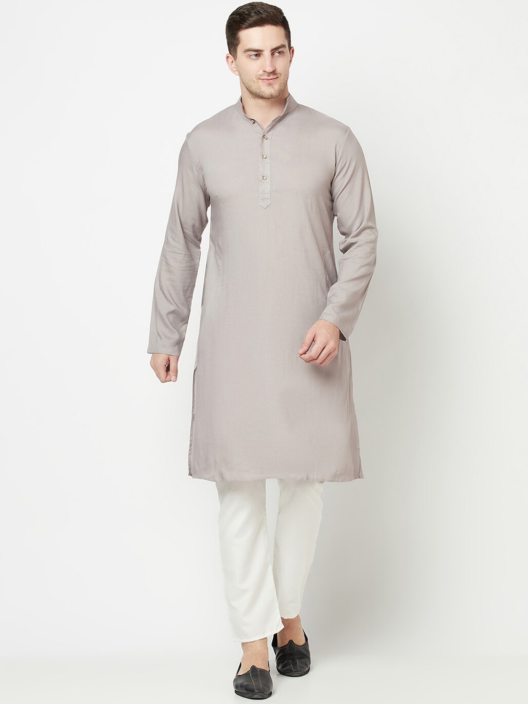 

Purple State Men Grey Thread Work Kurta