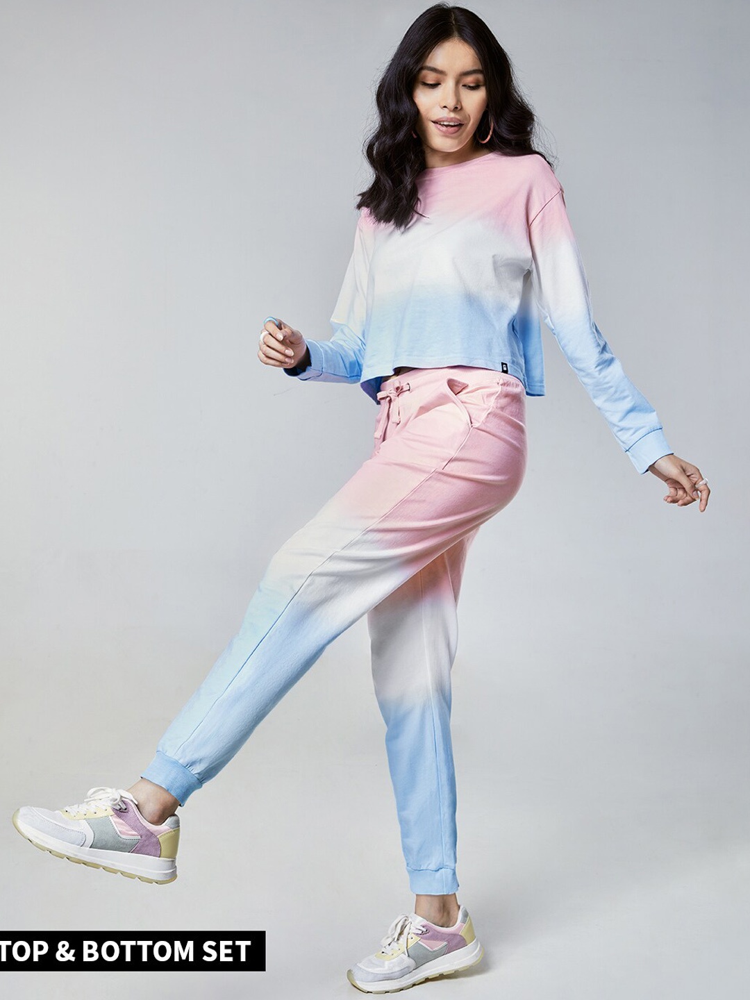 

The Souled Store Women Pink & Blue Tie & Dye Pure Cotton Co-Ords