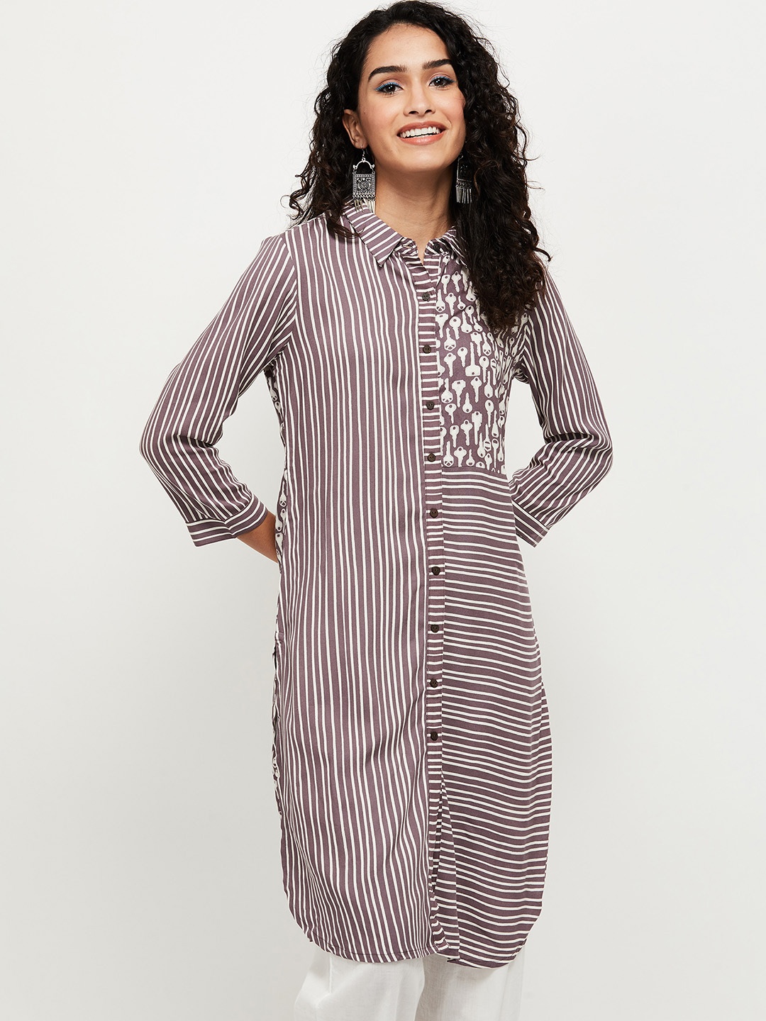 

max Women Purple Striped Kurta