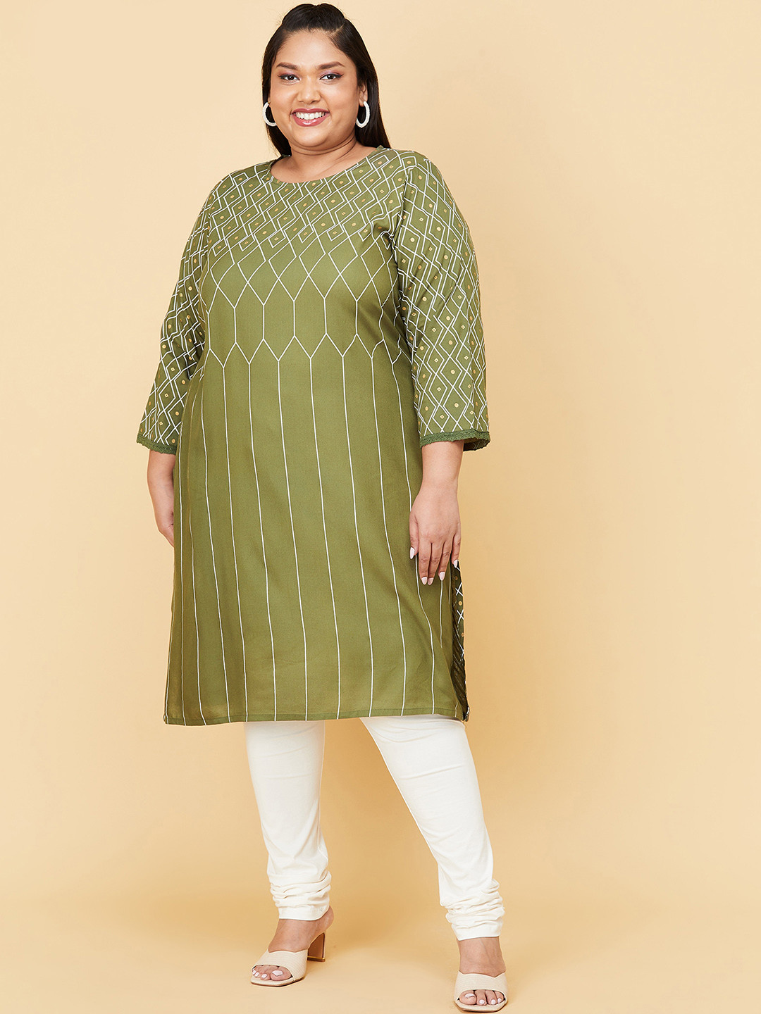 

max Women plus-size Green Geometric Printed Kurta