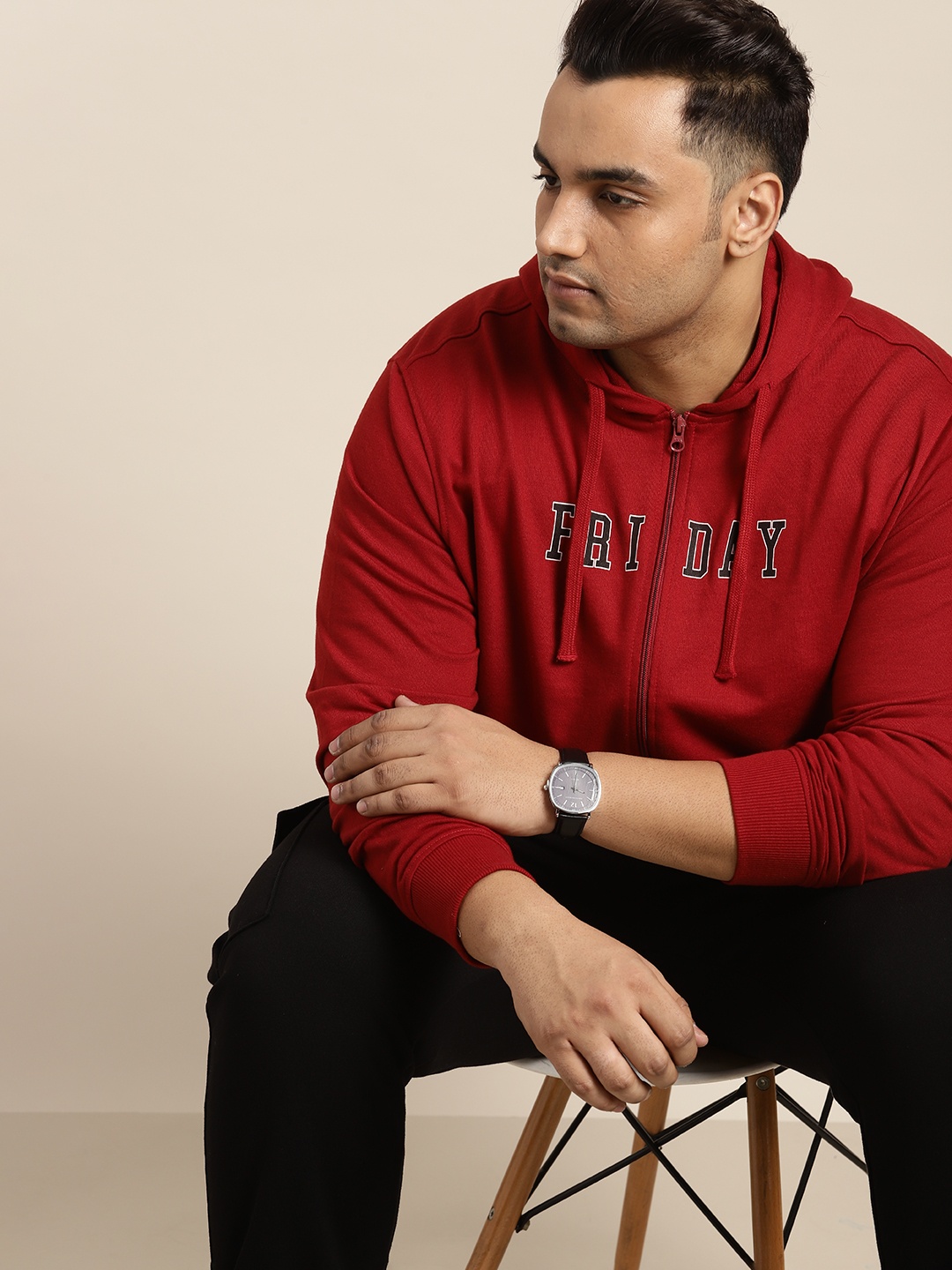 

Sztori Men Plus Size Typography Printed Hooded Sweatshirt, Red