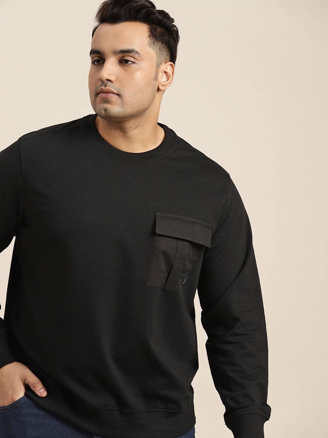 

Sztori Men Plus Size Pocket Sweatshirt, Black