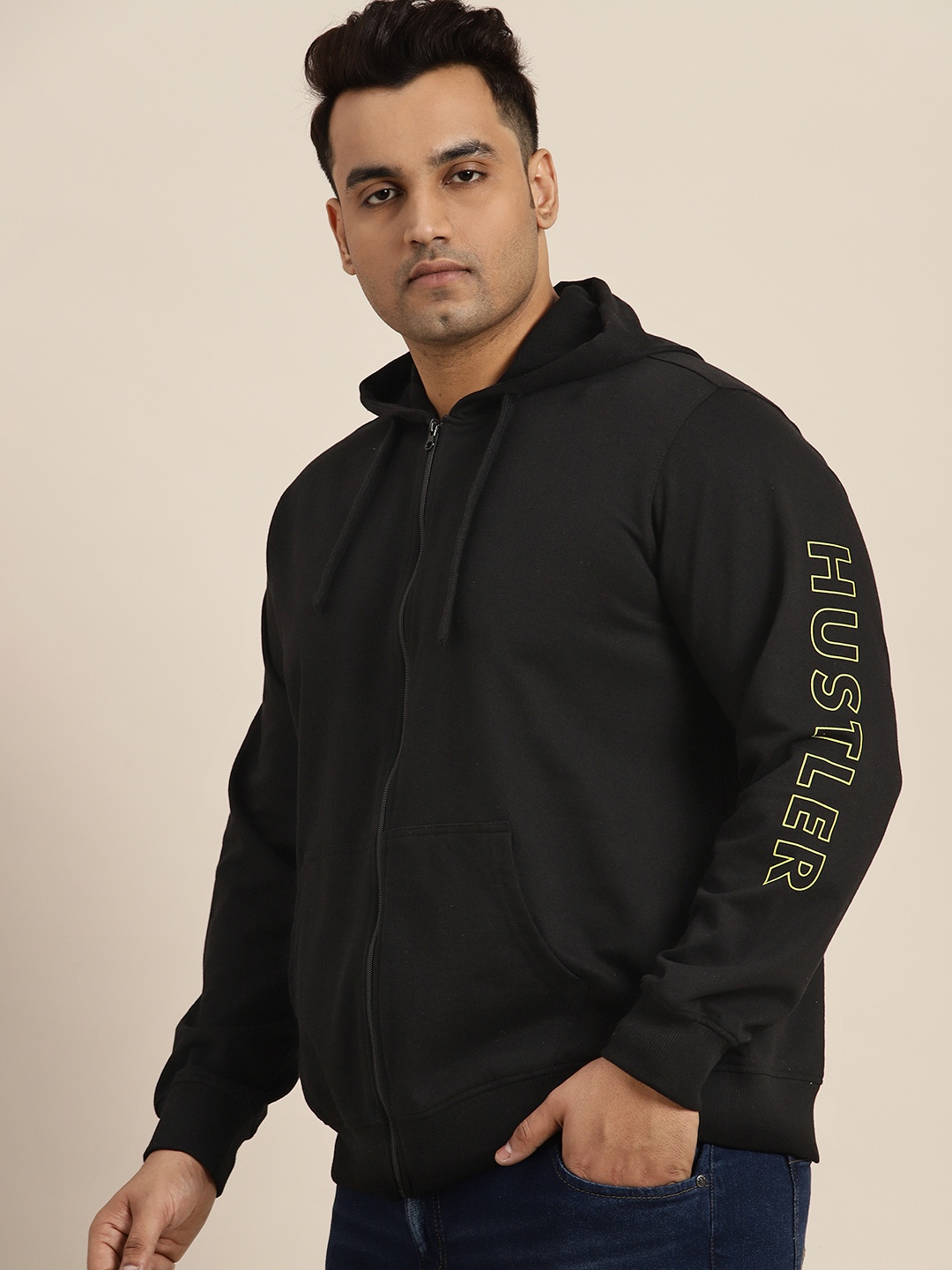 

Sztori Men Plus Size Print Detail Hooded Sweatshirt, Black