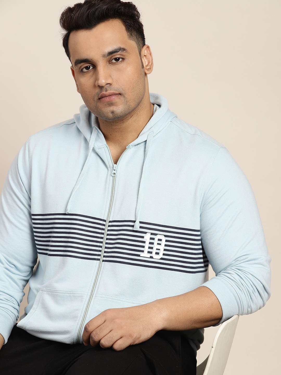 

Sztori Men Plus Size Striped Hooded Sweatshirt, Blue