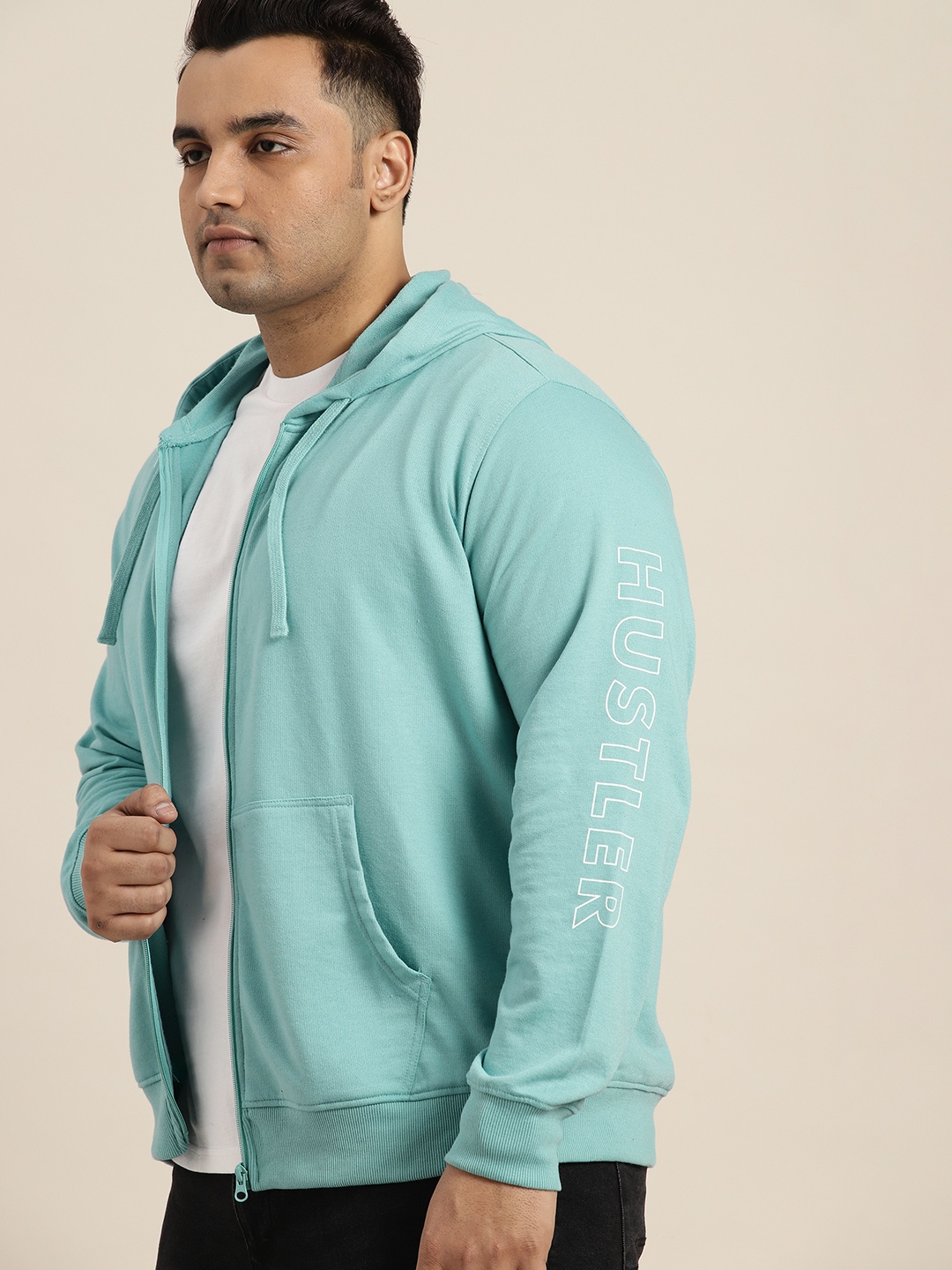 

Sztori Men Plus Size Print Detail Hooded Sweatshirt, Blue