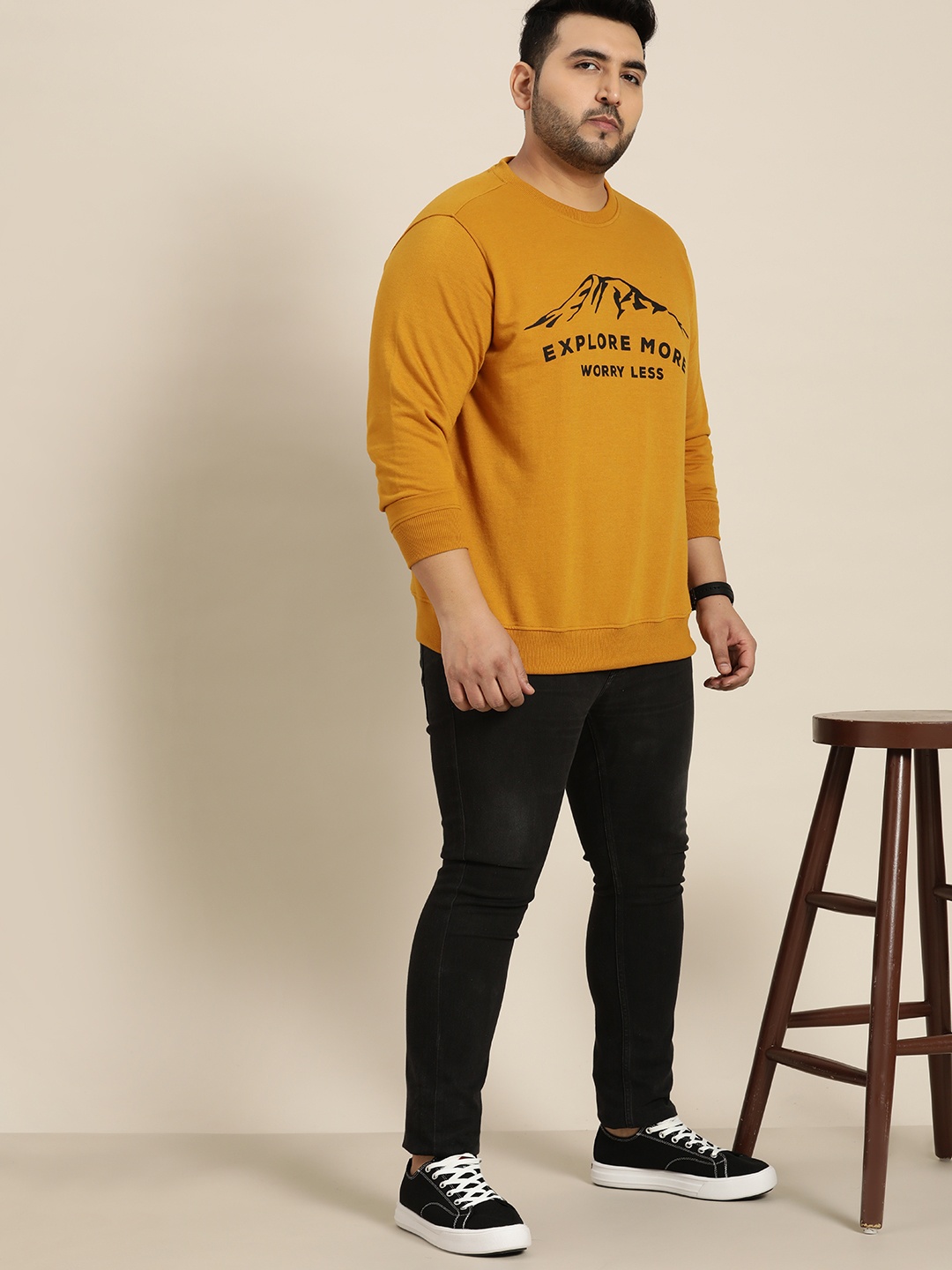 

Sztori Men Plus Size Mustard Yellow Printed Sweatshirt