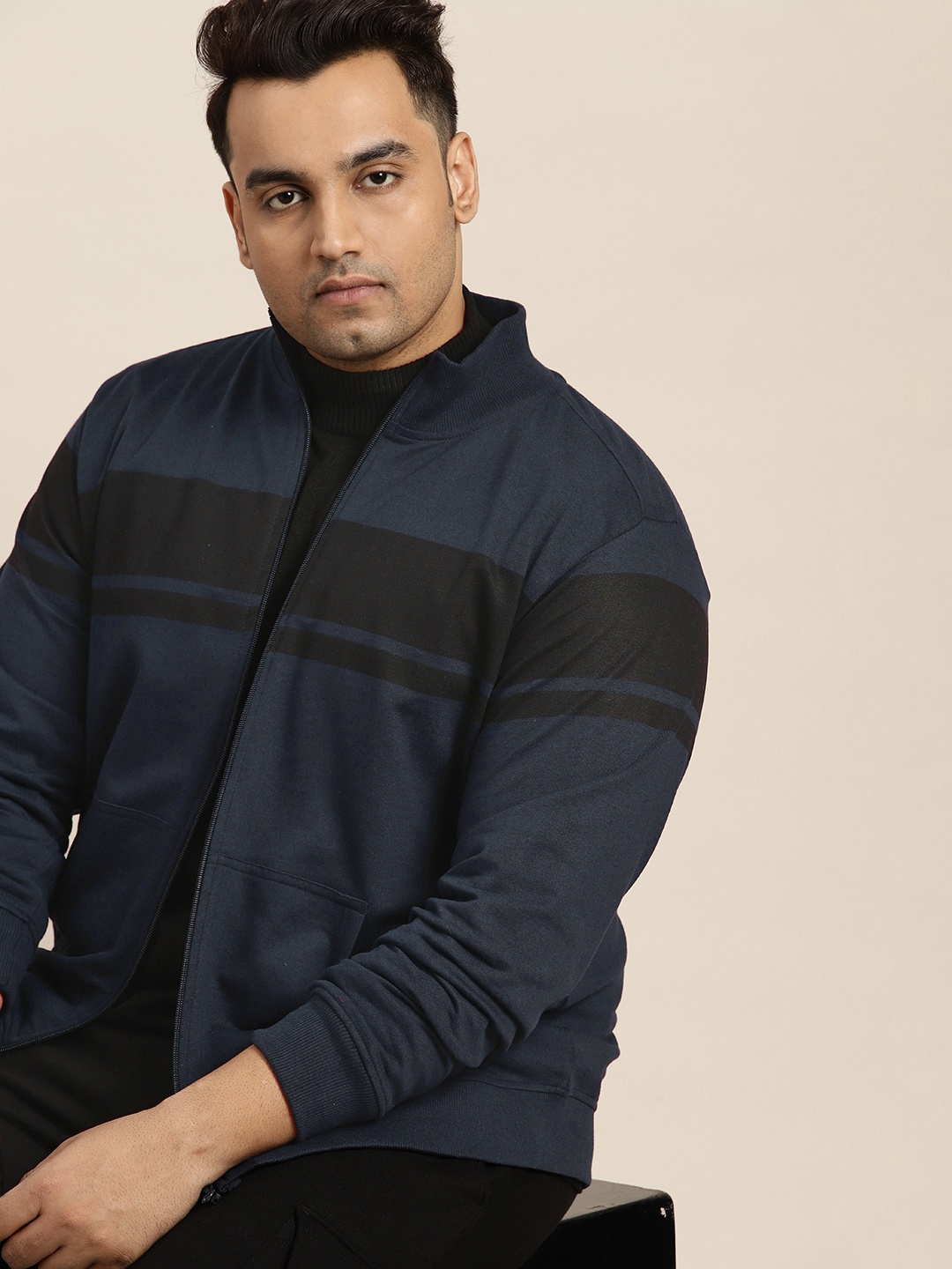 

Sztori Men Plus Size Striped Sweatshirt, Navy blue