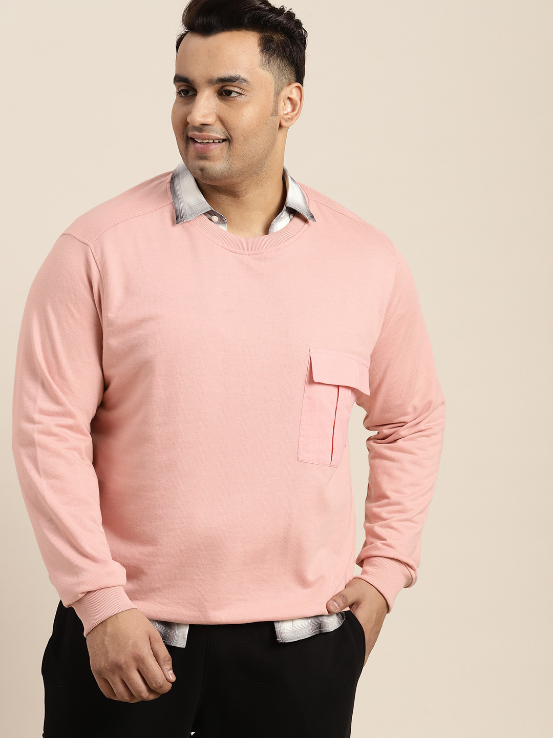 

Sztori Men Plus Size Pocket Sweatshirt, Pink