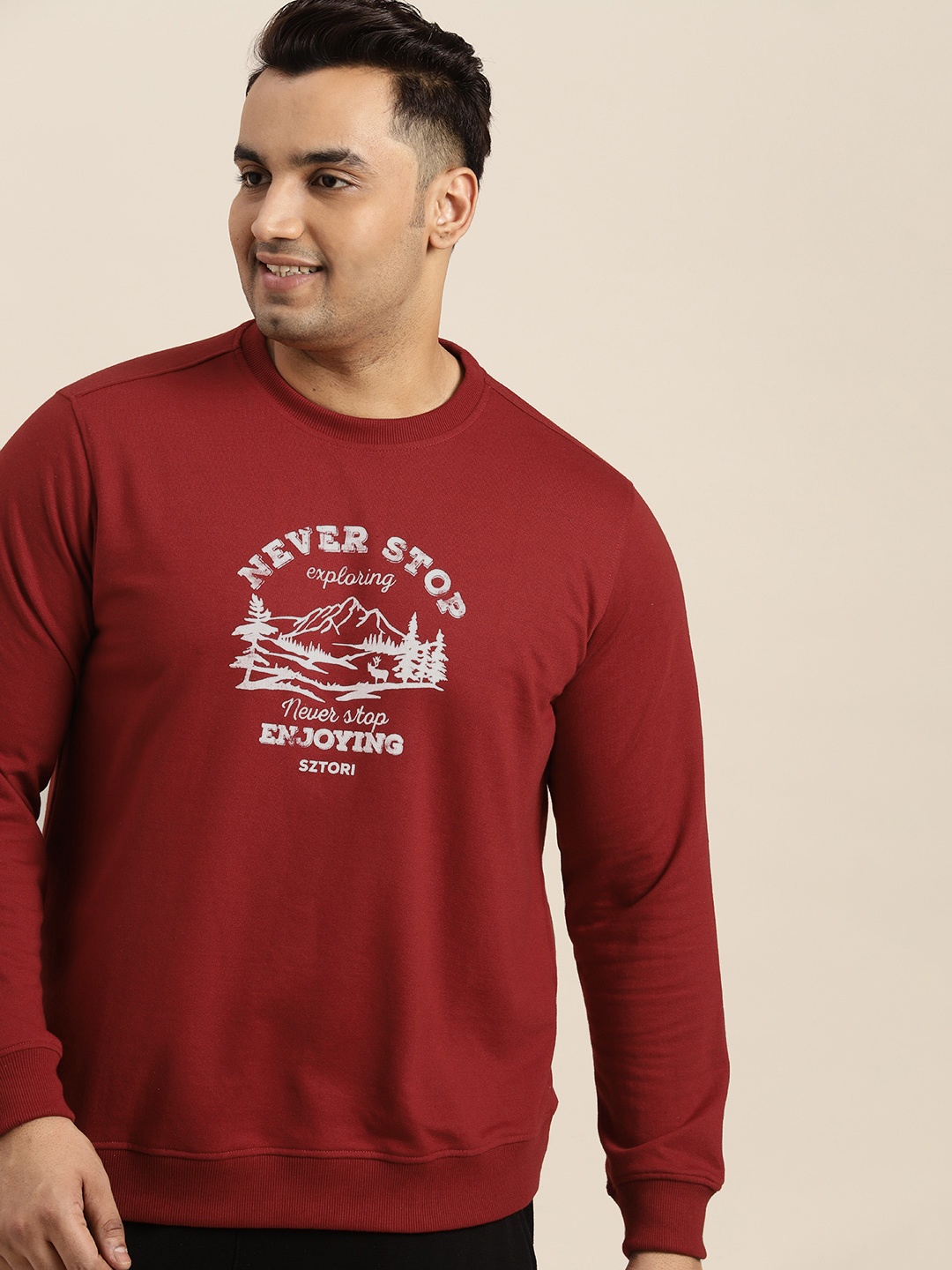 

Sztori Men Plus Size Printed Sweatshirt, Red
