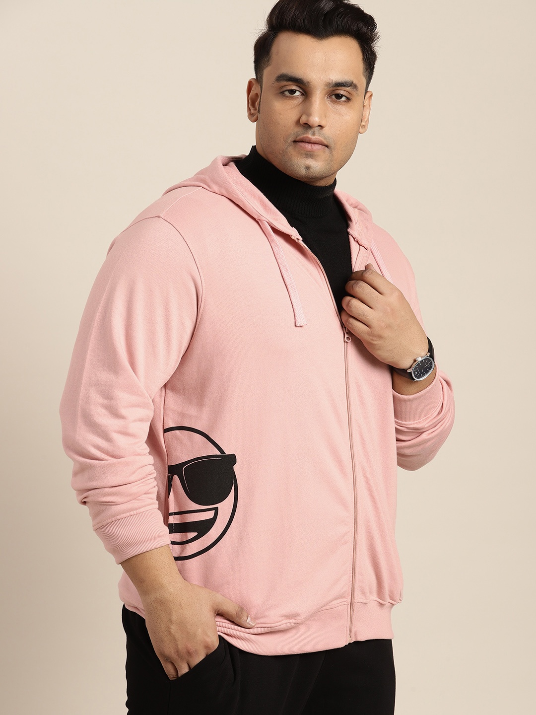

Sztori Men Plus Size Printed Detail Hooded Sweatshirt, Pink