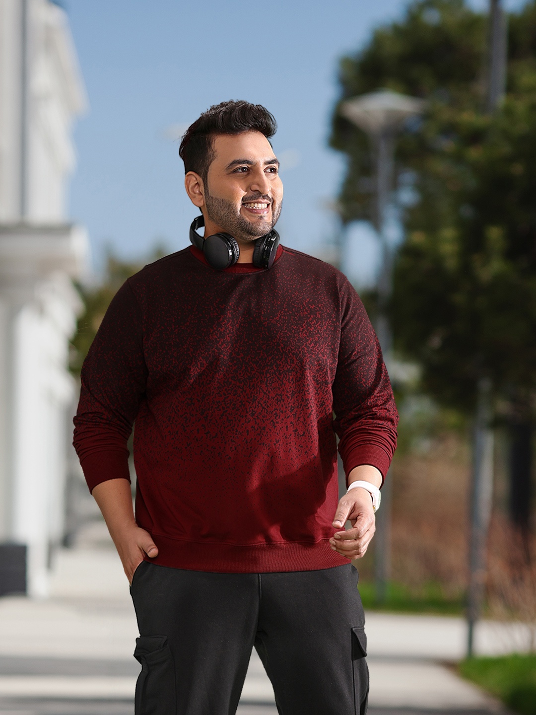 

Sztori Men Plus Size Ombre Printed Sweatshirt, Maroon