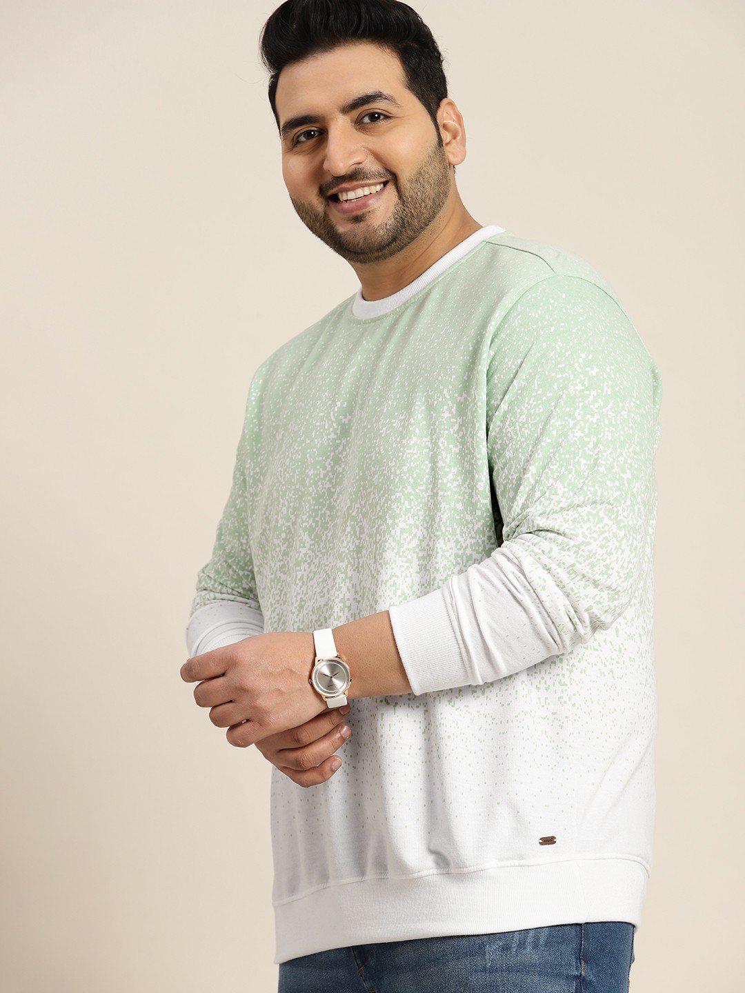 

Sztori Men Plus Size Abstract Printed Sweatshirt, Green