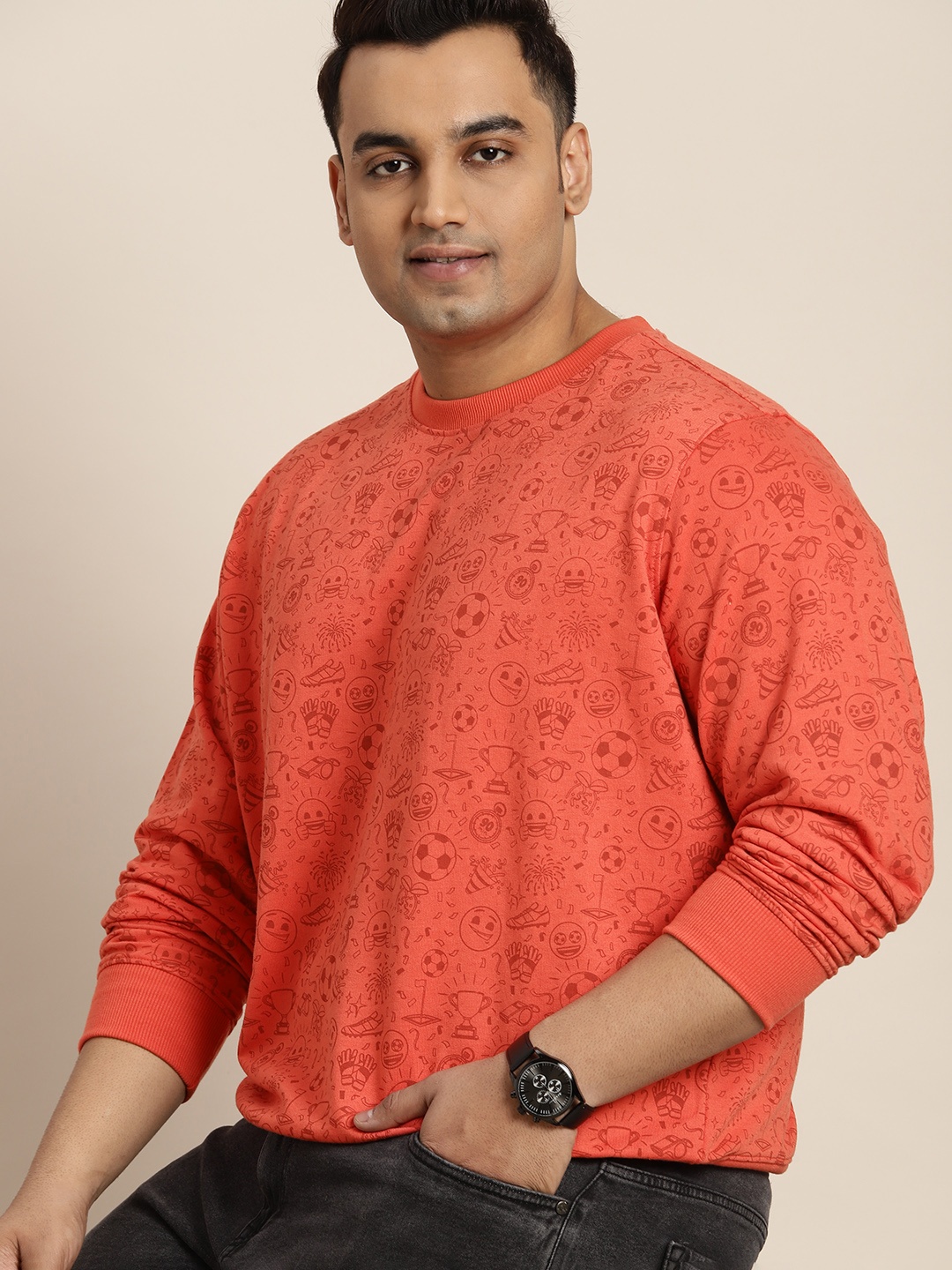 

Sztori Men Plus Size Printed Sweatshirt, Coral