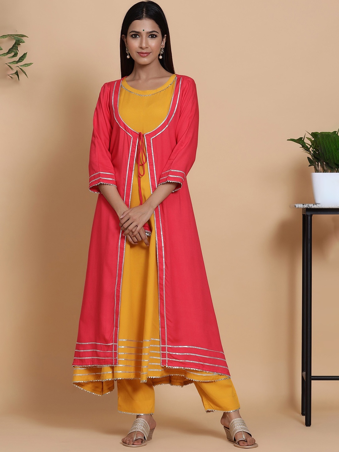 

mirari Yellow Embroidered Kurta with Trousers & Jacket
