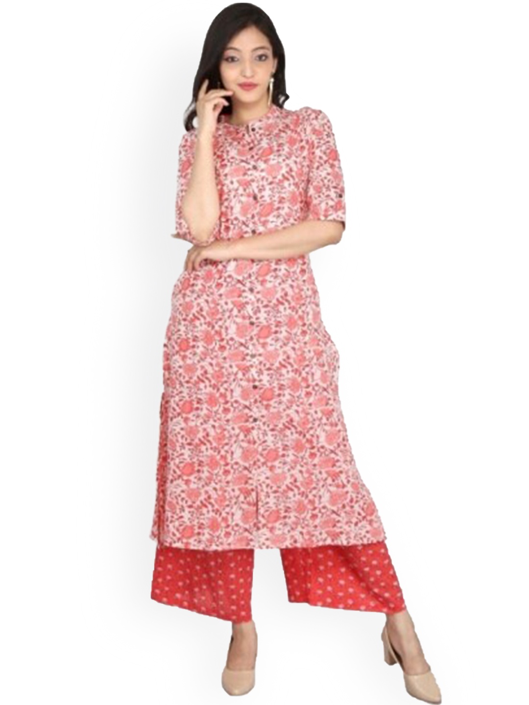 

mirari Floral Printed Pure Cotton Kurta with Palazzos, White