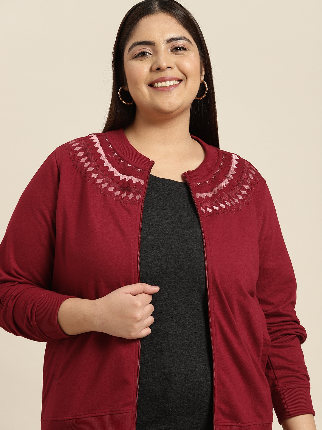 

Sztori Women Plus Size Embroidered Sweatshirt, Maroon