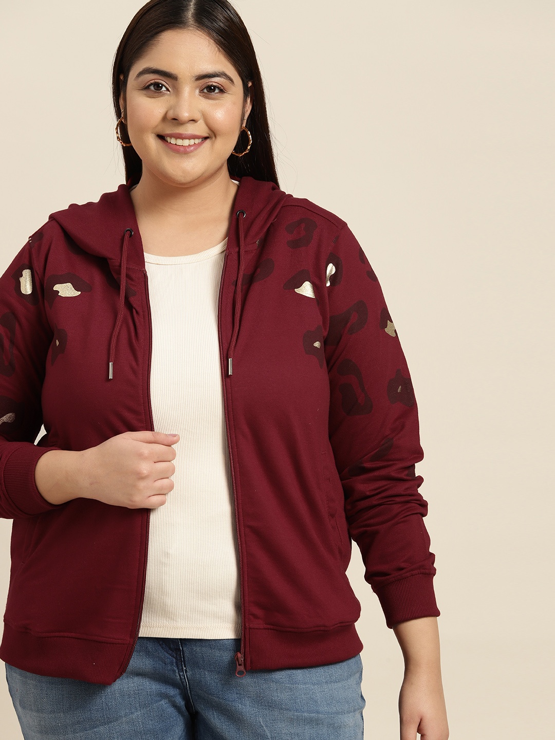

Sztori Women Plus Size Printed Sweatshirt, Maroon