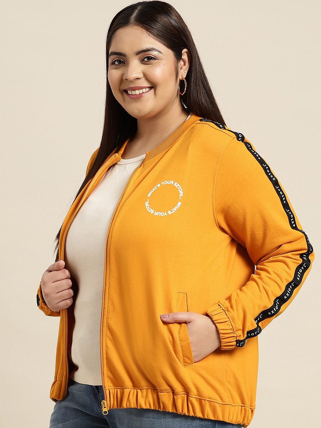 

Sztori Women Plus Size Solid Sweatshirt, Mustard