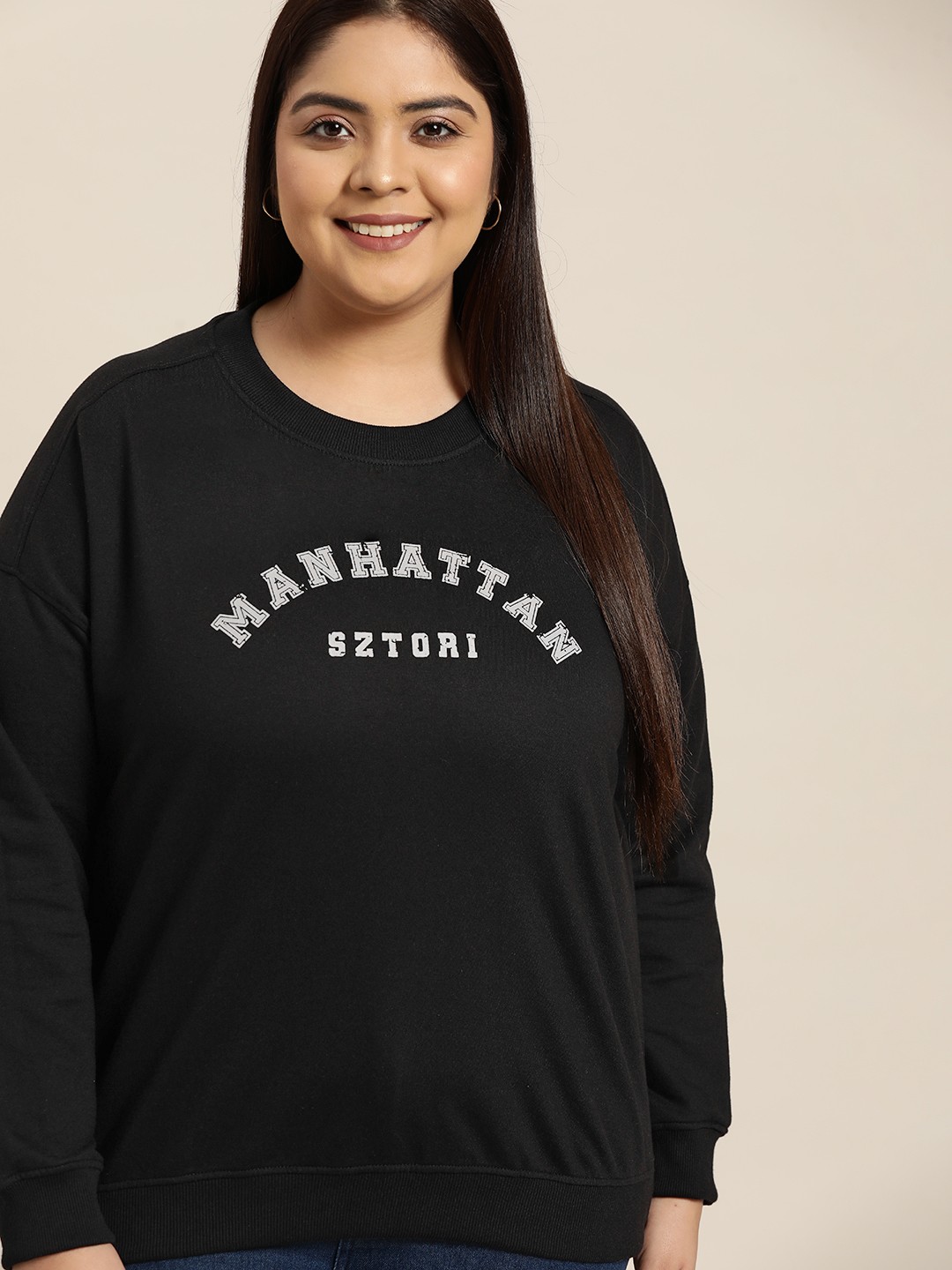 

Sztori Women Plus Size Black Printed Sweatshirt