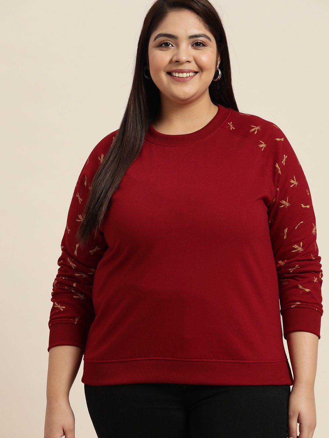

Sztori Women Plus Size Maroon Solid Sweatshirt