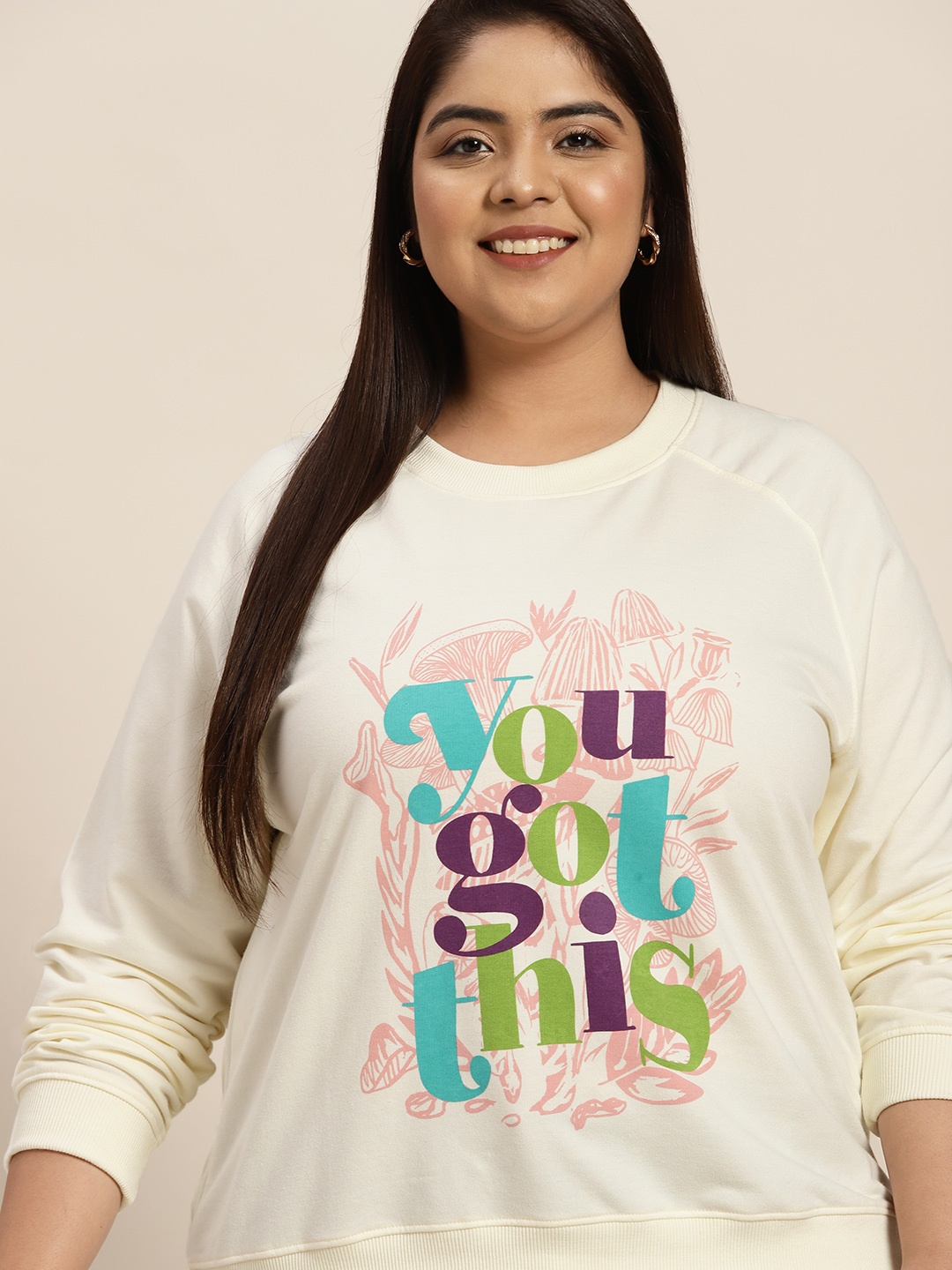 

Sztori Women Plus Size Off White Printed Sweatshirt