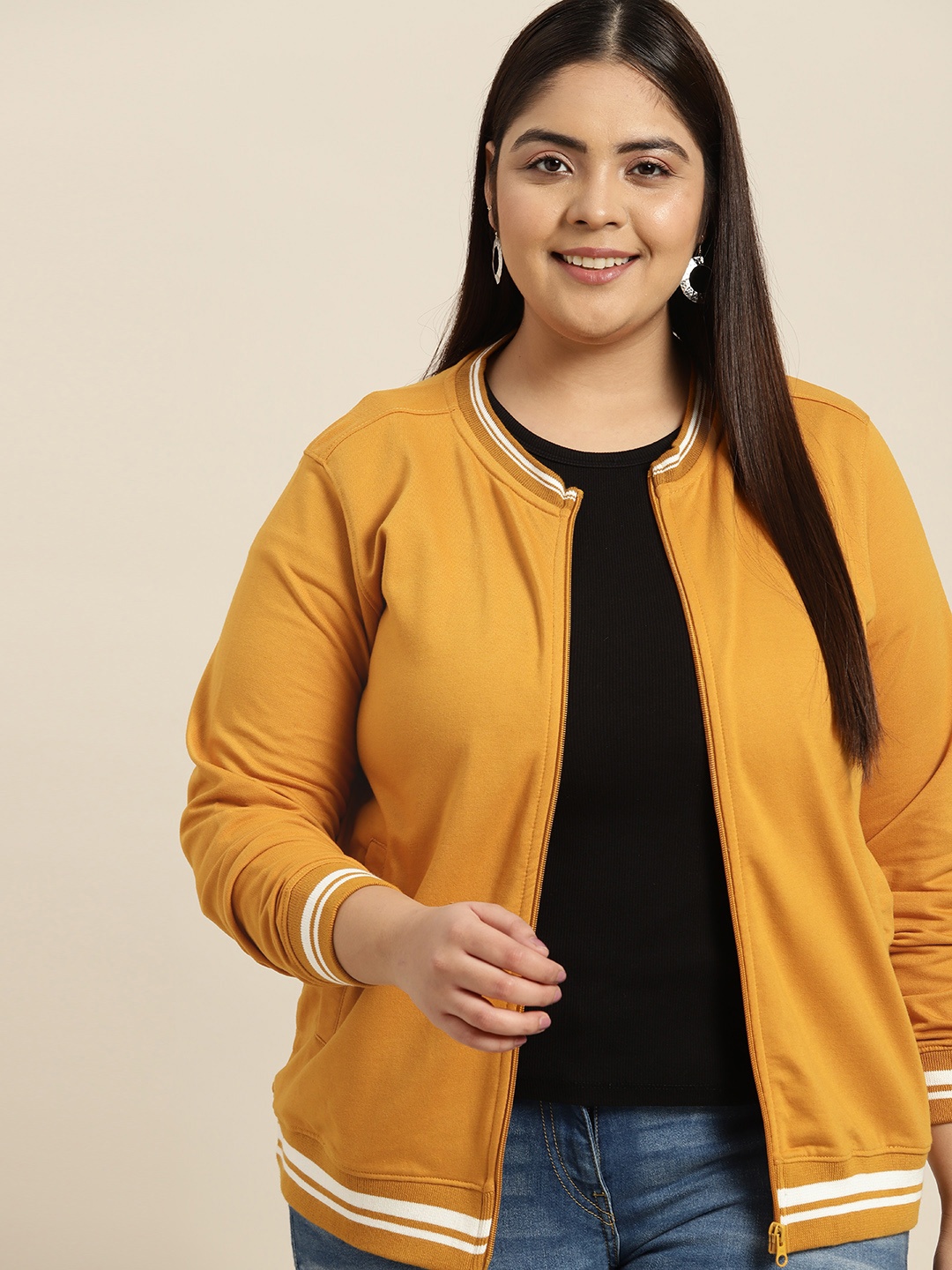 

Sztori Women Plus Size Mustard Yellow Solid Sweatshirt