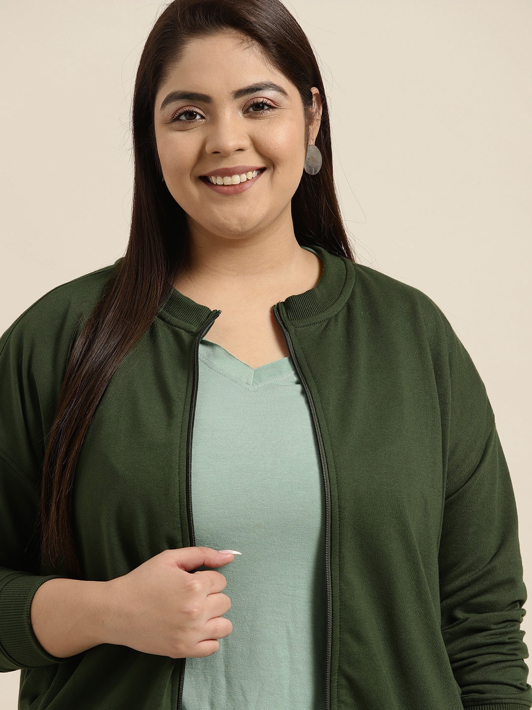 

Sztori Plus Size Women Olive Green Solid Sweatshirt