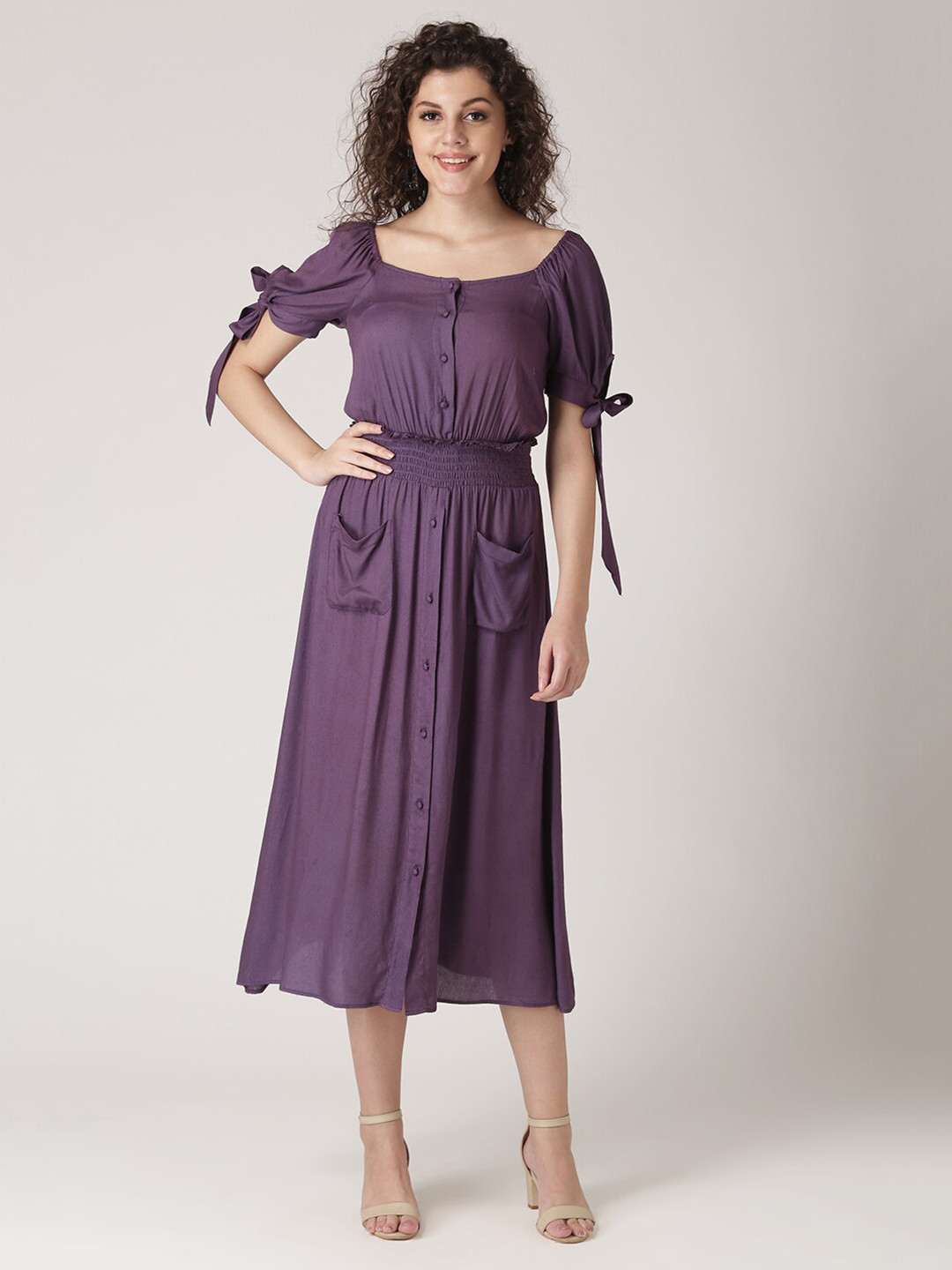 

DressBerry Purple Smocked Waist Midi Dress