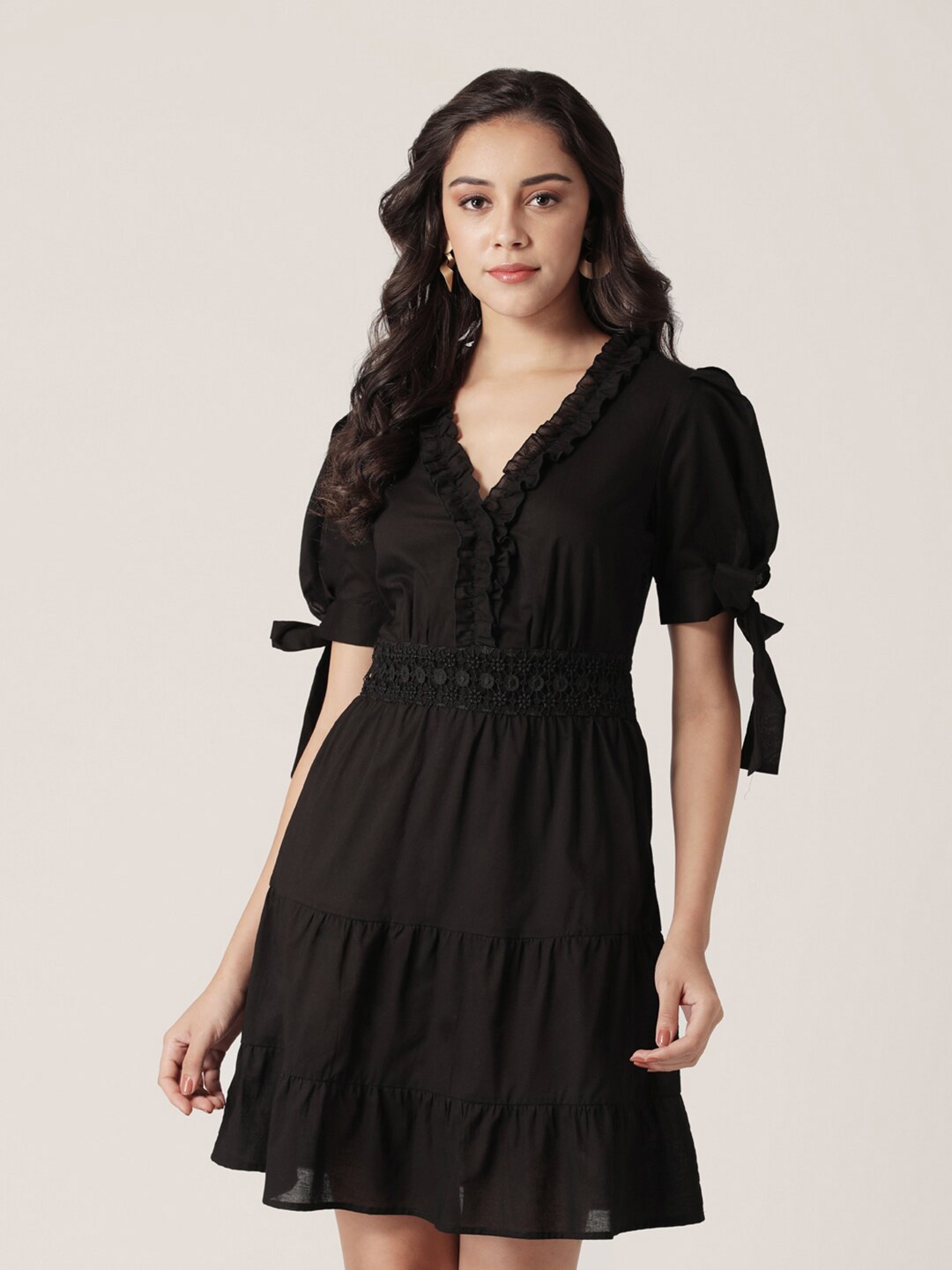 

DressBerry Women Black V-Neck Ruffled Dress