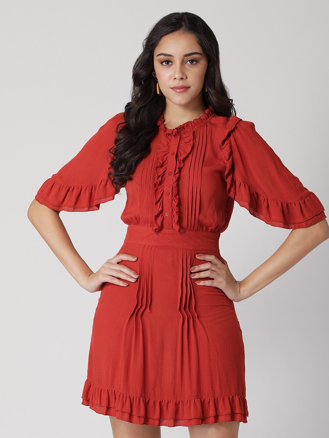 

DressBerry Red & international orange A-Line Mini Dress