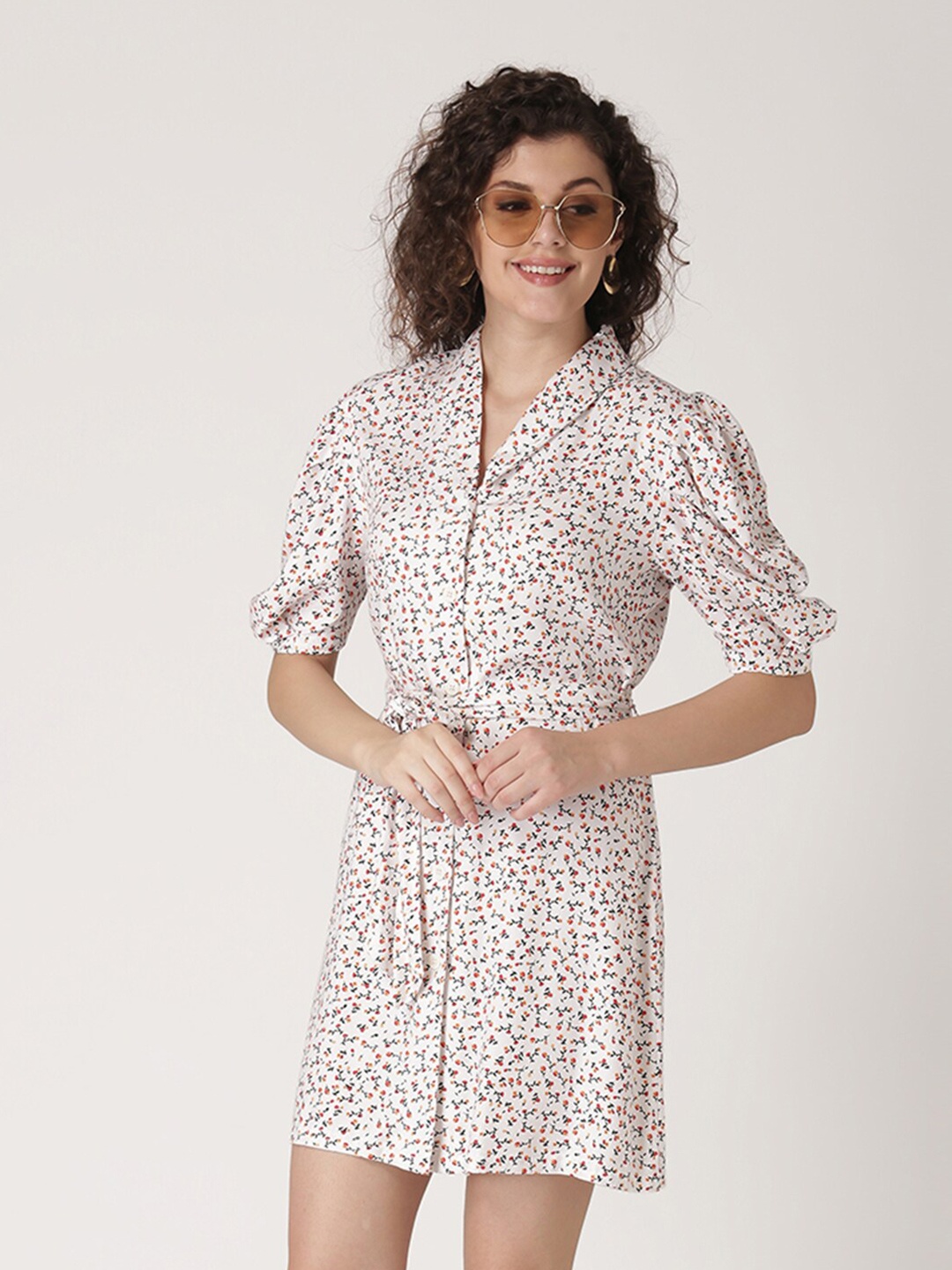 

DressBerry White & Red Floral Shirt Mini Dress